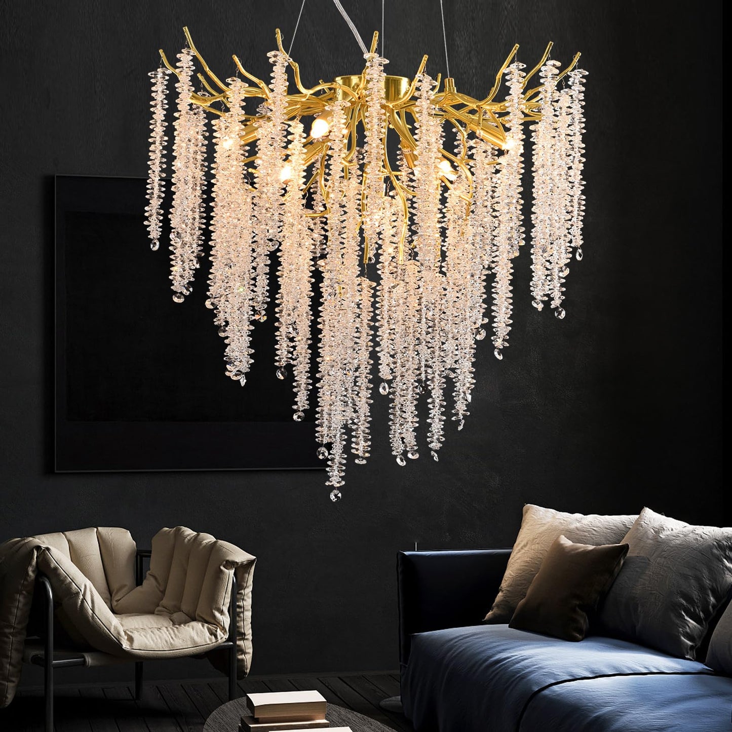 AHXIAOZN Modern Kronleuchter Kristall Leuchte,Luxus Kristall Pendelleuchte,Dimmbar Rund Kristall Hängeleuchte,für Esszimmer, Küche, Wohnzimmer, Schlafzimmer, Flur, Café,Bar(Gold,60cm)
