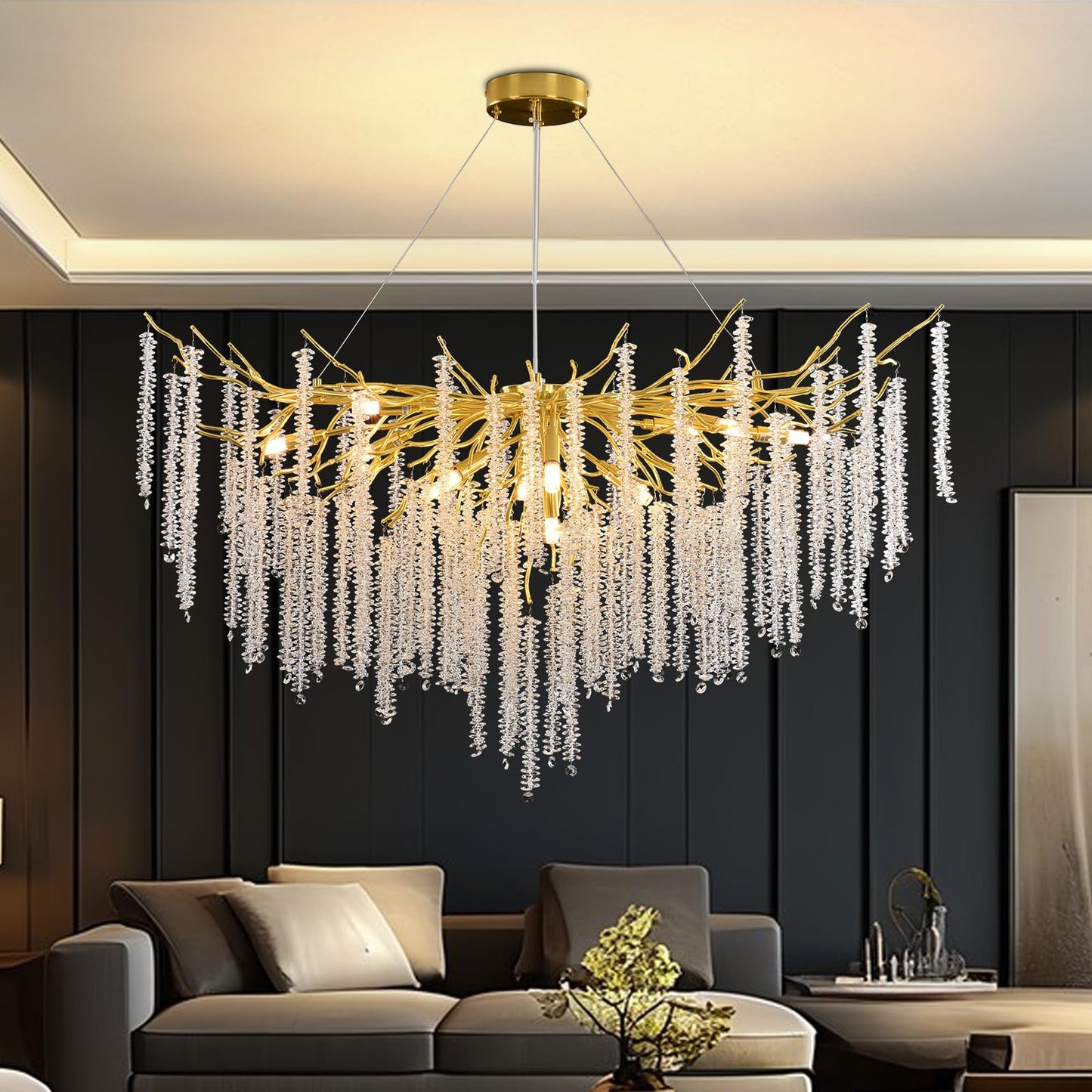AHXIAOZN Modern Kronleuchter Kristall Leuchte,Luxus Kristall Pendelleuchte,Dimmbar Rund Kristall Hängeleuchte,für Esszimmer, Küche, Wohnzimmer, Schlafzimmer, Flur, Café,Bar(Gold,60cm)