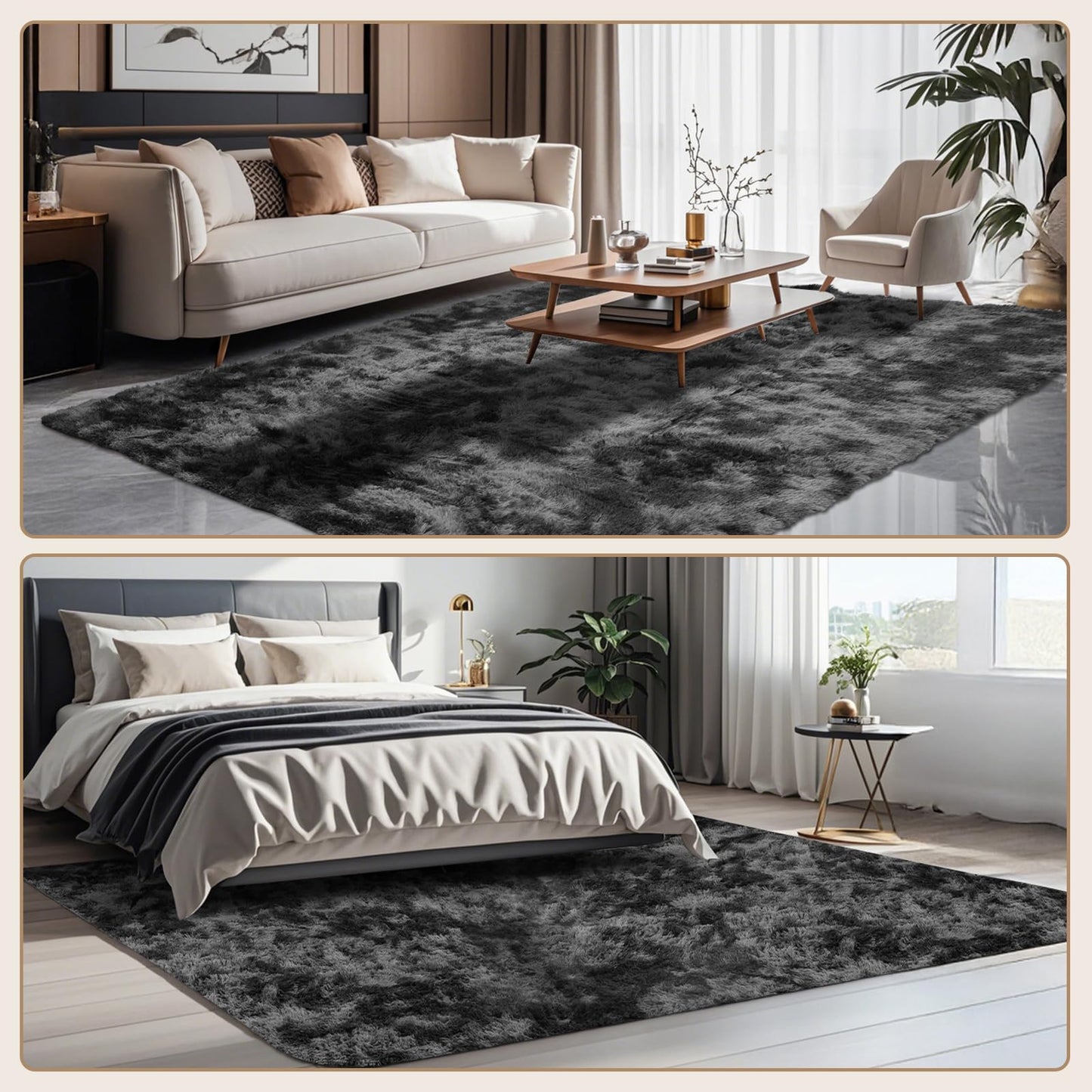 ZRSDIXKI Living Room Rugs 160 x 230 cm, Extra Large Shaggy Soft Rug, Fluffy Area Carpet, Modern Tie-dye Carpet, Washable Rugs for Home Decor, Bedroom, Dorm, Kids Room Lounge Office, Dark Grey
