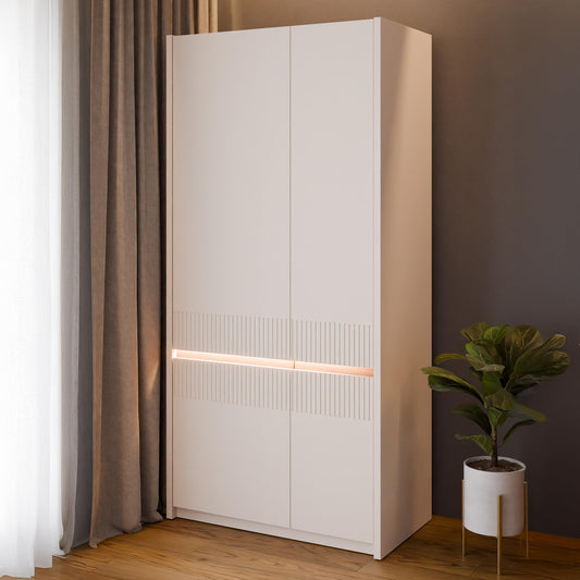 FORTE OZZULA Wardrobe 120, Wardrobe, Sliding Door Wardrobe, Bedroom Wardrobe, Scandinavian 2 Door Shelves, Clothes Rail, White/Artisan Oak, 120 cm Wide x 190.5 cm High x 61 cm Deep