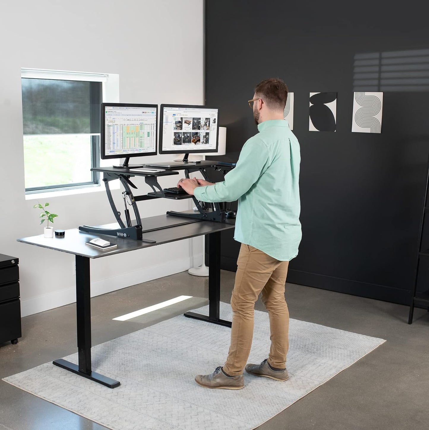 VIVO Black Height Adjustable 36 inch Stand up Desk Converter Quick Sit to Stand Tabletop Dual Monitor Riser, DESK-V000V