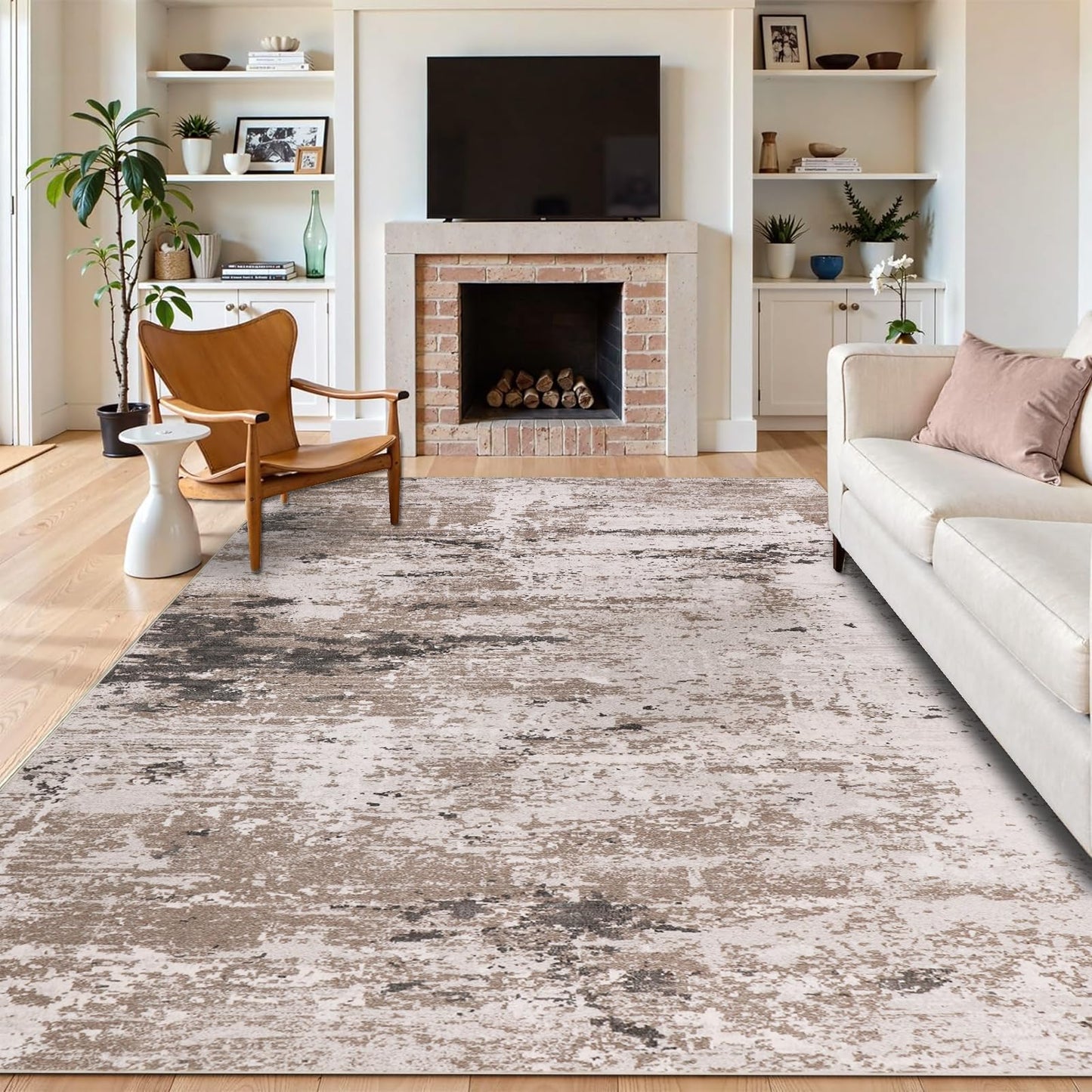 Cekene Washable Area Rugs for Living Room Large 160 x 230 cm Taupe Ultra Thin Bedroom Rugs Non-Slip Modern Abstract Floor Rug for Dining Room Kitchen Office