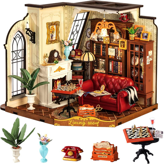Rolife DIY Miniatur Haus Catherines Wohnzimmer Puppenhaus Bausatz für Erwachsene zum Basteln Miniatur Puppenhaus zur Heimdekoration Geburtstagsgeschenk für Mädchen