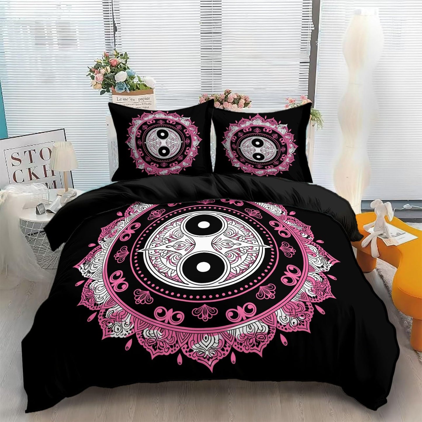 Bed Linen 135 x 200 cm Halloween Moon Black Cat Grey 3D Printed Duvet Cover Easy Care 3-Piece Bedding Set Polyester Cotton with Zip and 2 Pillowcases