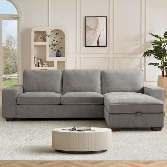 DUANDUAN 250CM Convertible Sektionssofa Couch mit Chaise Lagerung, Moderne L-förmige Reversible Design, Bequeme Chenille Stoff, abnehmbare Kissenbezüge USB Typ-C Ports Wohnzimmer(Beige)