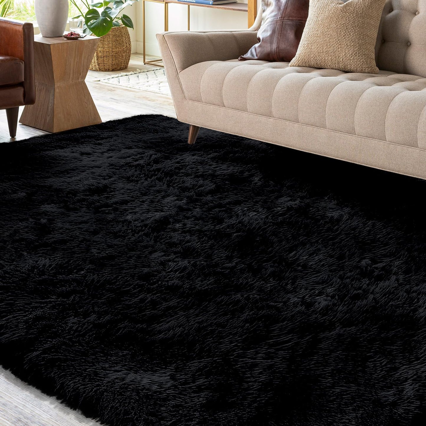 XSIVOD Fluffy High Pile Rug, Dark Grey, Washable Rug 140 x 200 cm, Living Room, Non-Slip Extra Large Rugs, Bedroom, Soft Modern Rugs, Mat Rugs for Children's Room