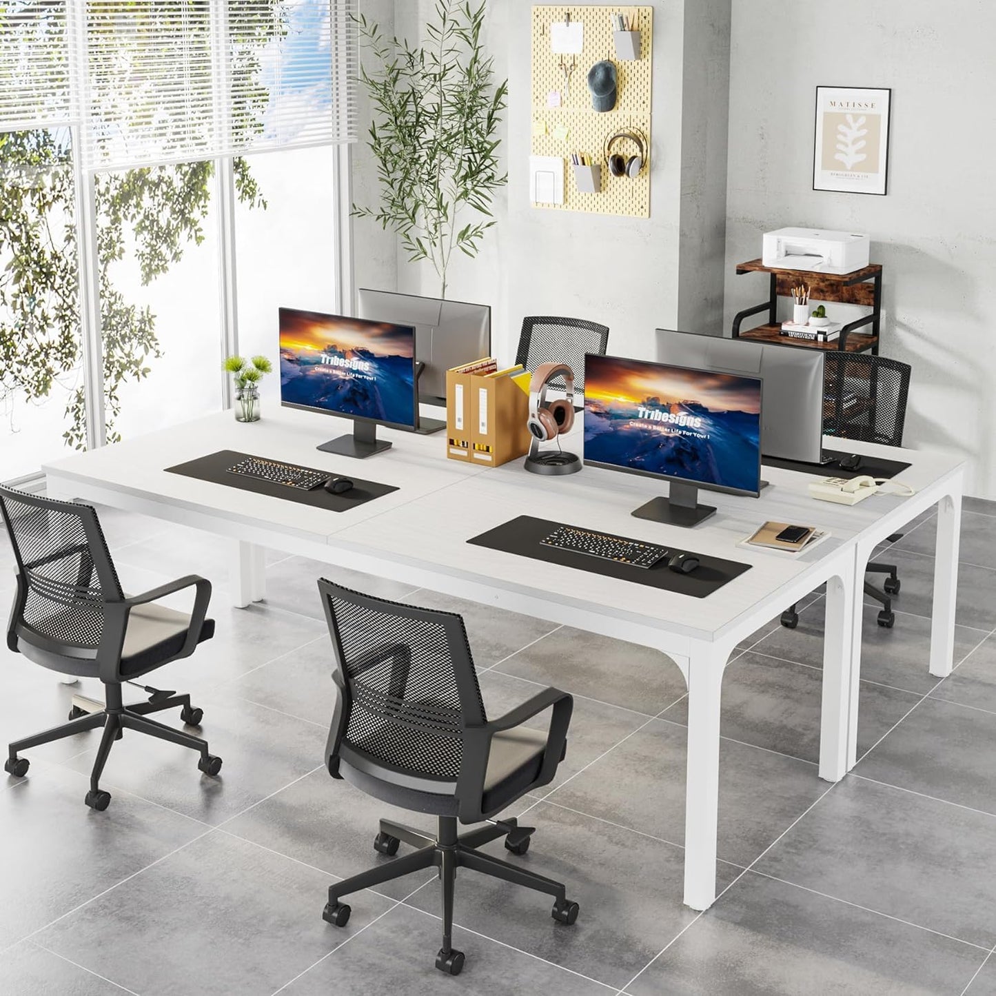 Tribesigns Schreibtisch Computertisch 200 x 70 x 75 cm Doppelter langer Schreibtisch, PC Tisch Bürotisch Arbeitstisch Esstisch Büro-Möbel Computertisch Konferenztisch für Home Office, Rustikales Braun