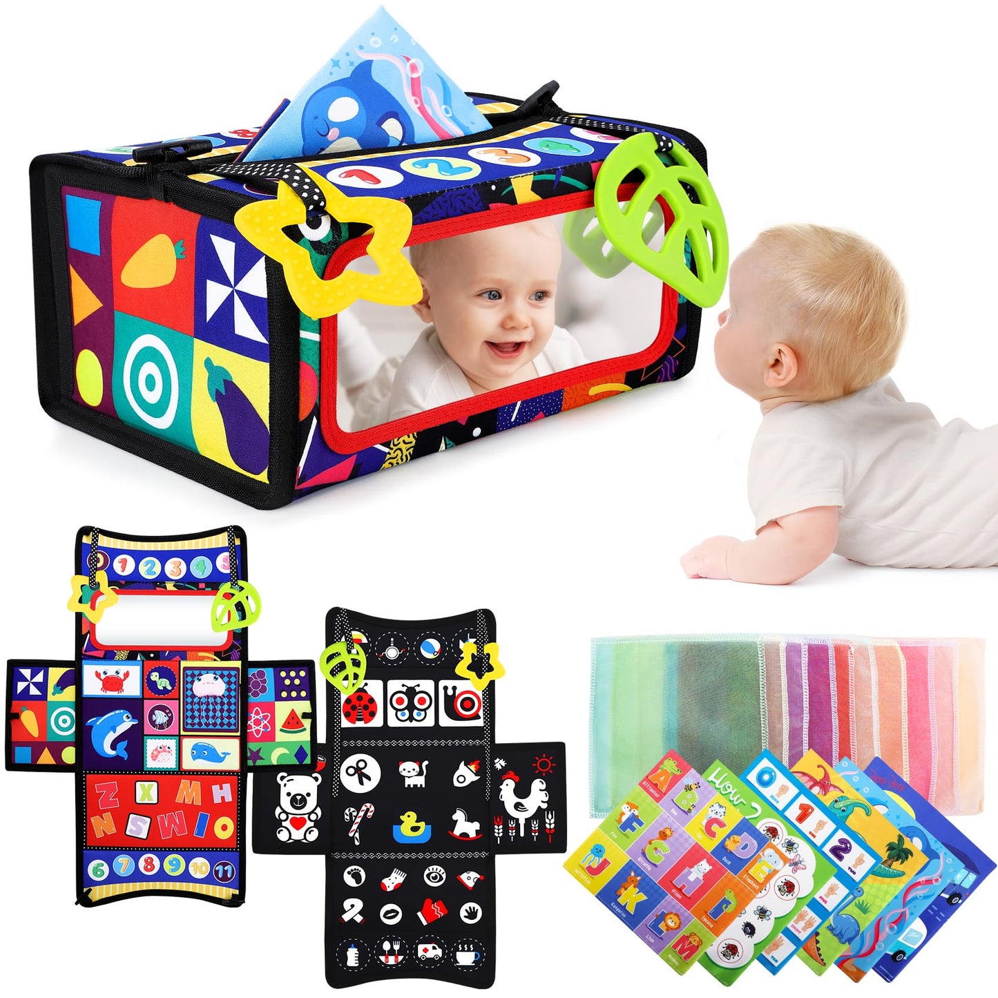 URMYWO Baby Toy 6 Months, Tissue Box Toy - Montessori - Sensory Technology, Contrast Baby Toy 0 6 12 Months, Boys Girls Children Early Learning Toy Baby Gift