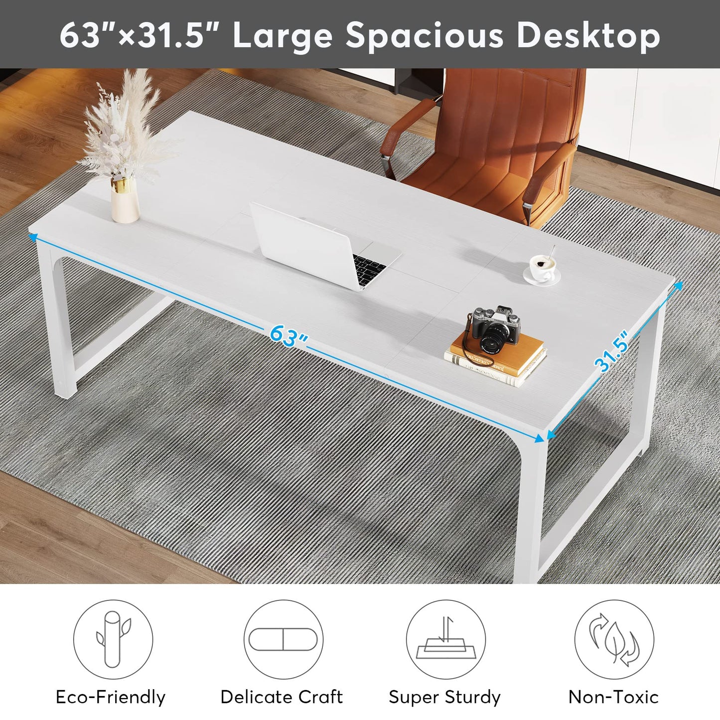 Tribesigns Schreibtisch Computertisch, PC Tisch Bürotisch Arbeitstisch Esstisch in Schwarz für Home Office zu Hause Schreibtische, Konferenztisch (Rustikales Braun/Schwarz, 180 x 80 x 75 cm)