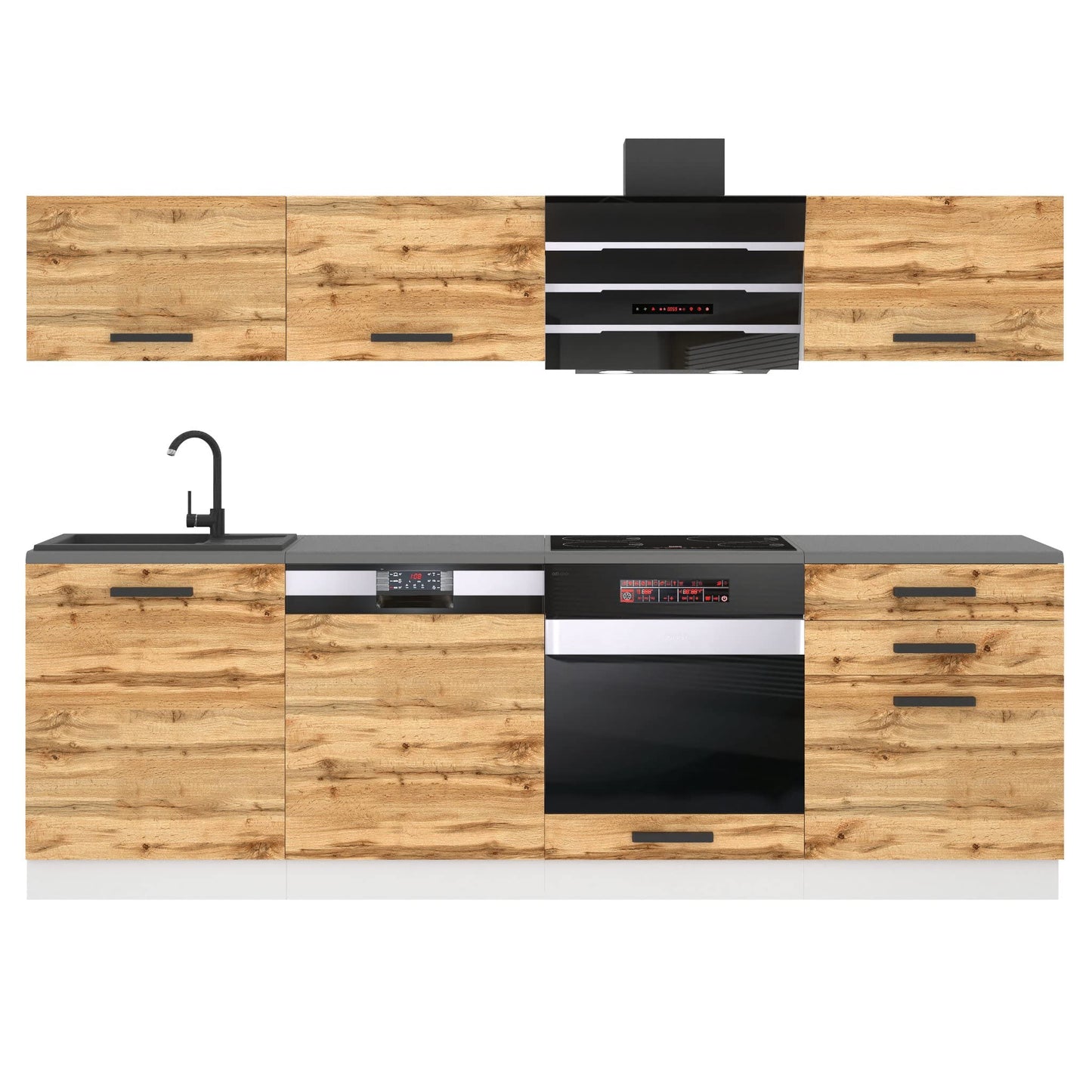 Belini Linda Kitchen Unit, Kitchen Furniture 240 cm, Fully Equipped without Electrical Appliances, with Wall Cabinets and Base Cabinets, with Worktops, Matt White