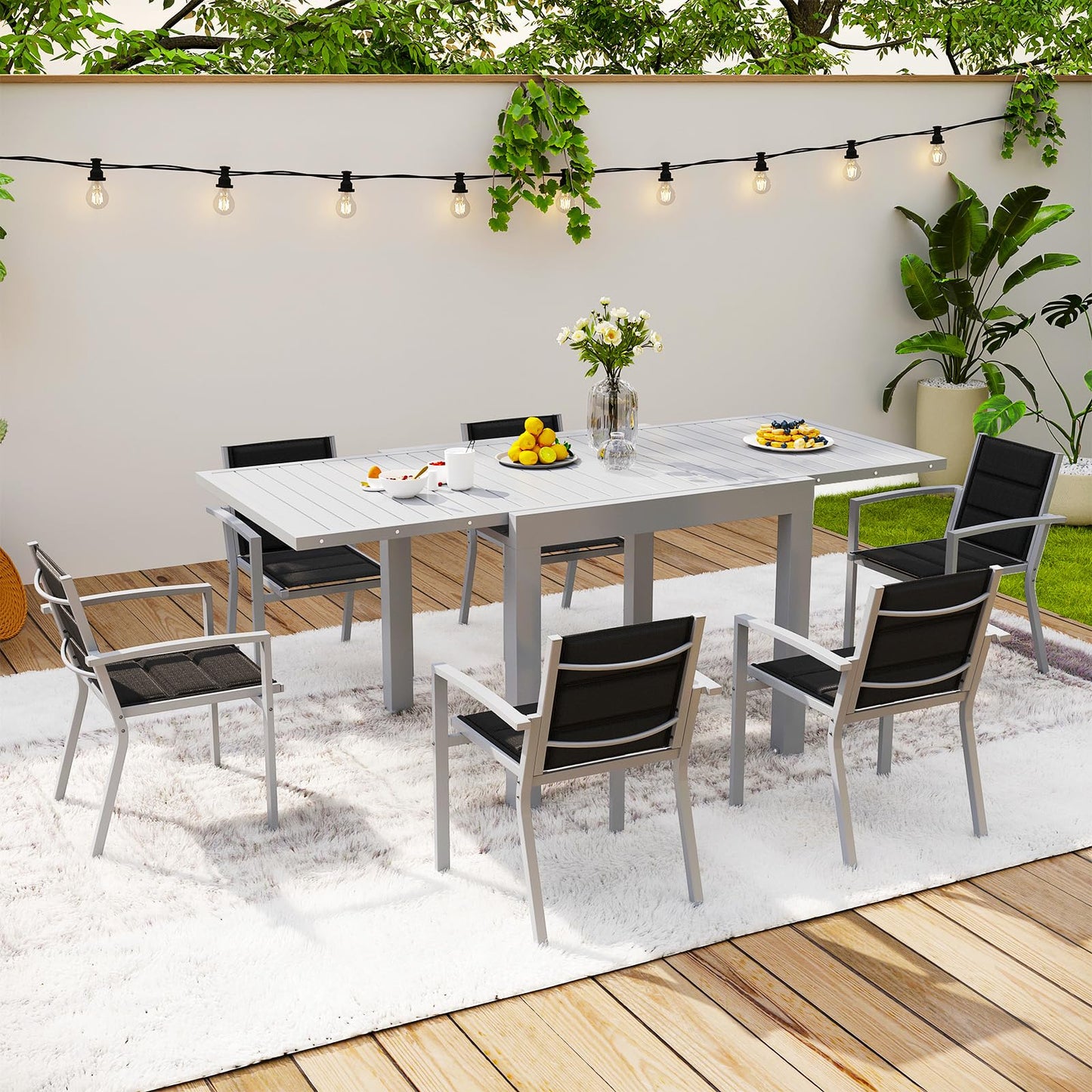 Devoko Garden Furniture Set for 8 People, 8 + 1 Aluminium Table and Chairs Set, Balcony Furniture, 8 Stackable Garden Chairs and 1 130/260 cm Stretchy Garden Table, Patio Furniture Sets Outdoor