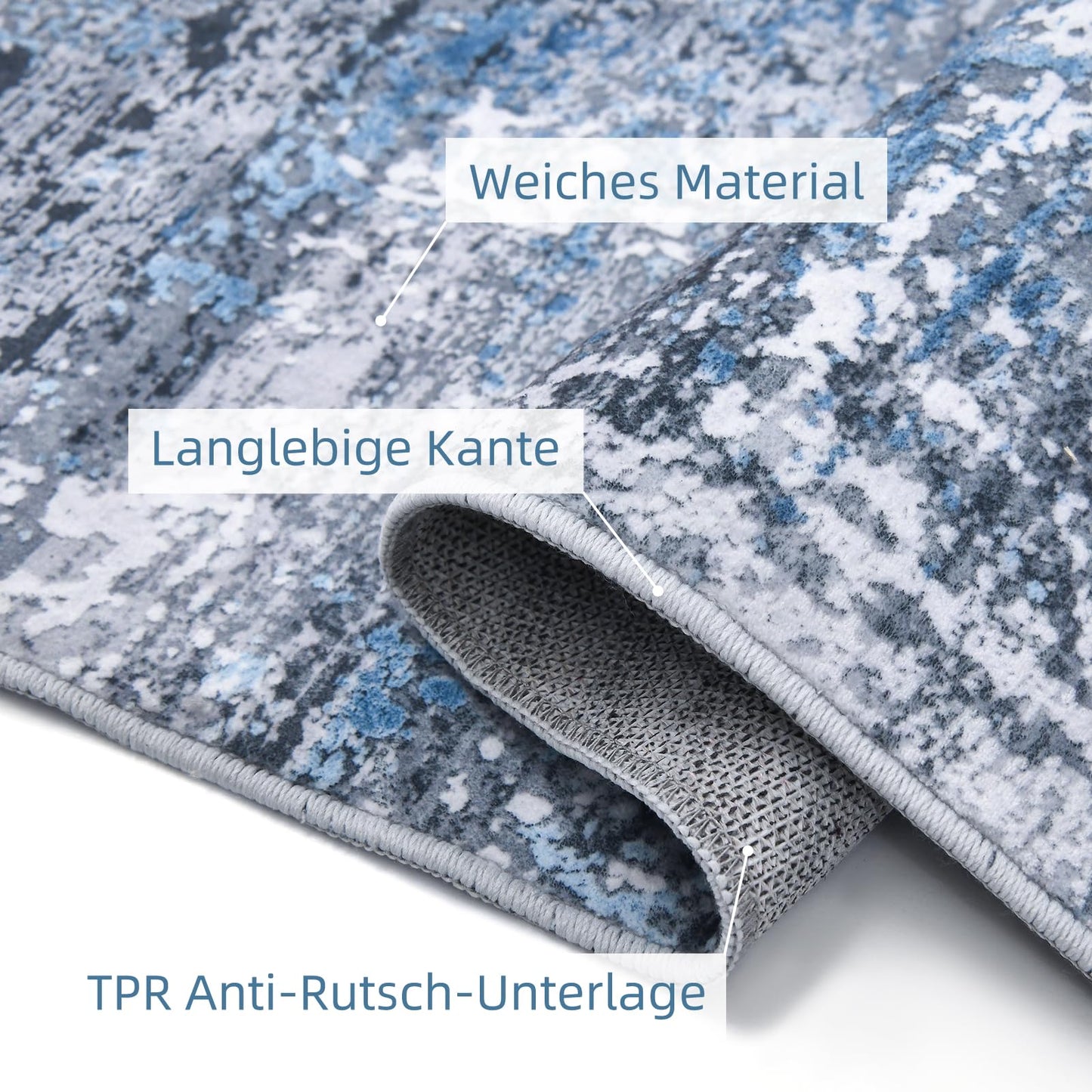 Guchuang Bedding Living Room Rug 140 x 200 cm, Grey Green Rug Vintage Mottled Smudged Design Short Pile Rugs, Washable Non-Slip Rugs for Bedroom