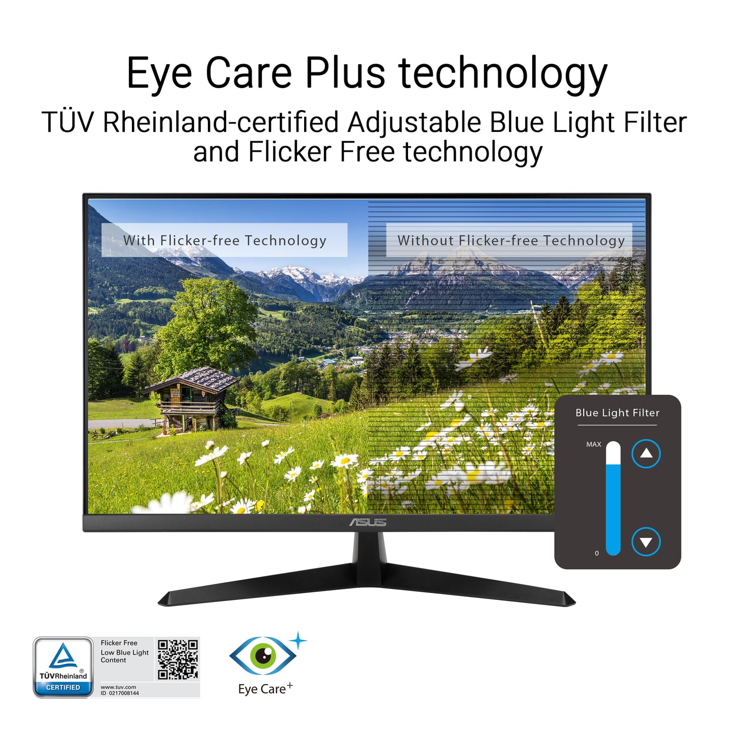 ASUS Eye Care VY279HGR - 27 Inch Full HD Monitor - 120 Hz, 1ms MPRT, AdaptiveSync, GameFast Input - IPS Panel, Vesa 100x100, 16:9, 1920x1080, HDMI, D-Sub