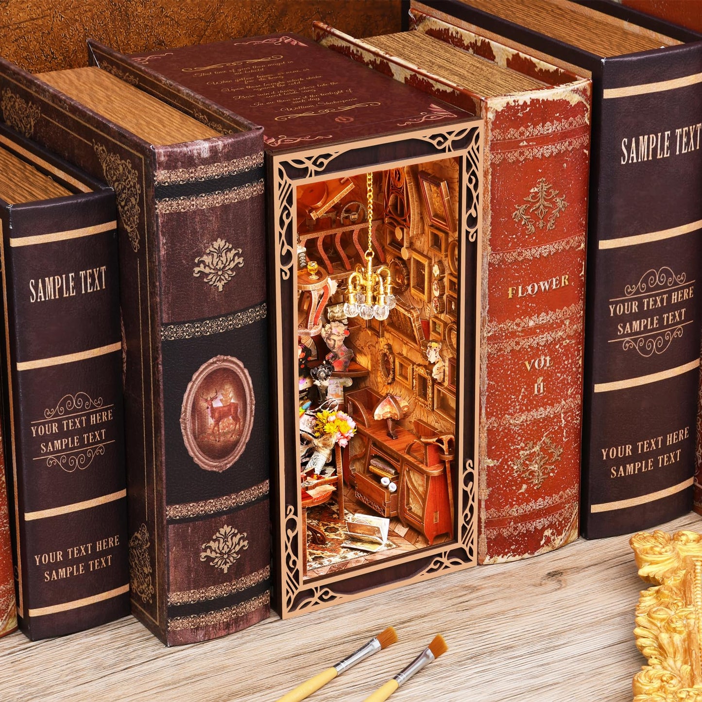 MiniCity Book Nook Kit, DIY Miniature Dollhouse Booknook Kit, 3D Wooden Puzzle Bookend Bookshelf Insert Decor for Teenagers and Adults (Library of Gods Max)