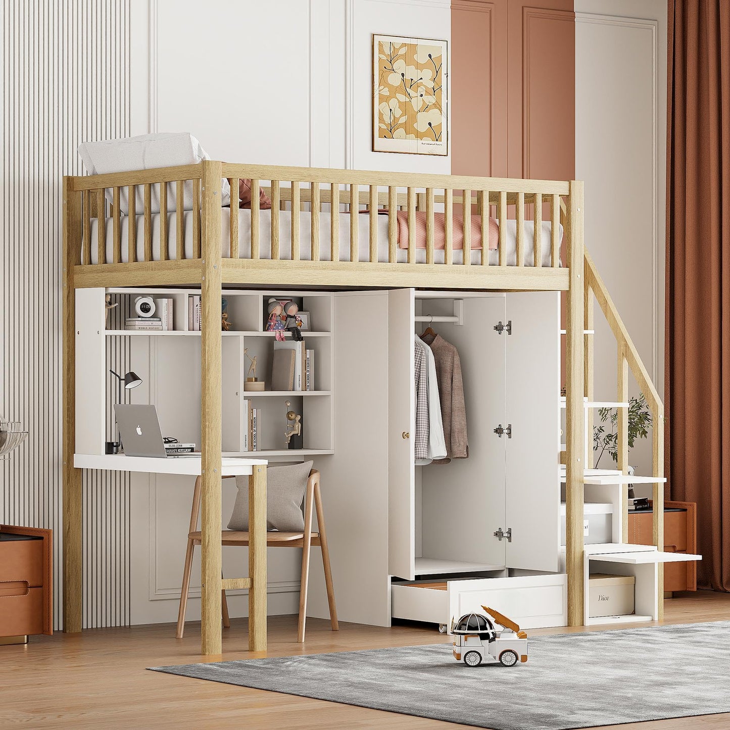xixiworkshop Kinderbett 90x200cm Ausziehbett Bett mit Stauraum und USB-Steckdose/Mehreren Ablagefächern multifunktionales Jugendbett/Gästebett/Doppelbett mit Stauschrank Lattenrost,Ohne Matratze,Grau