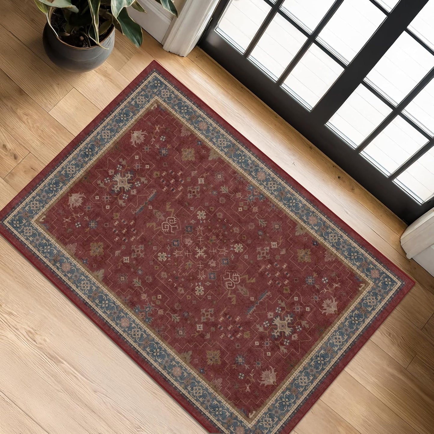 Black Washable Entry Rug, 2x3 Small Rugs for Entryway Kitchen Bathroom Door Mat Indoor Entrance, Non Slip Rubber Backing, Stain & Fade Resistant, Ashen Charcoal Floral Farmhouse Decor