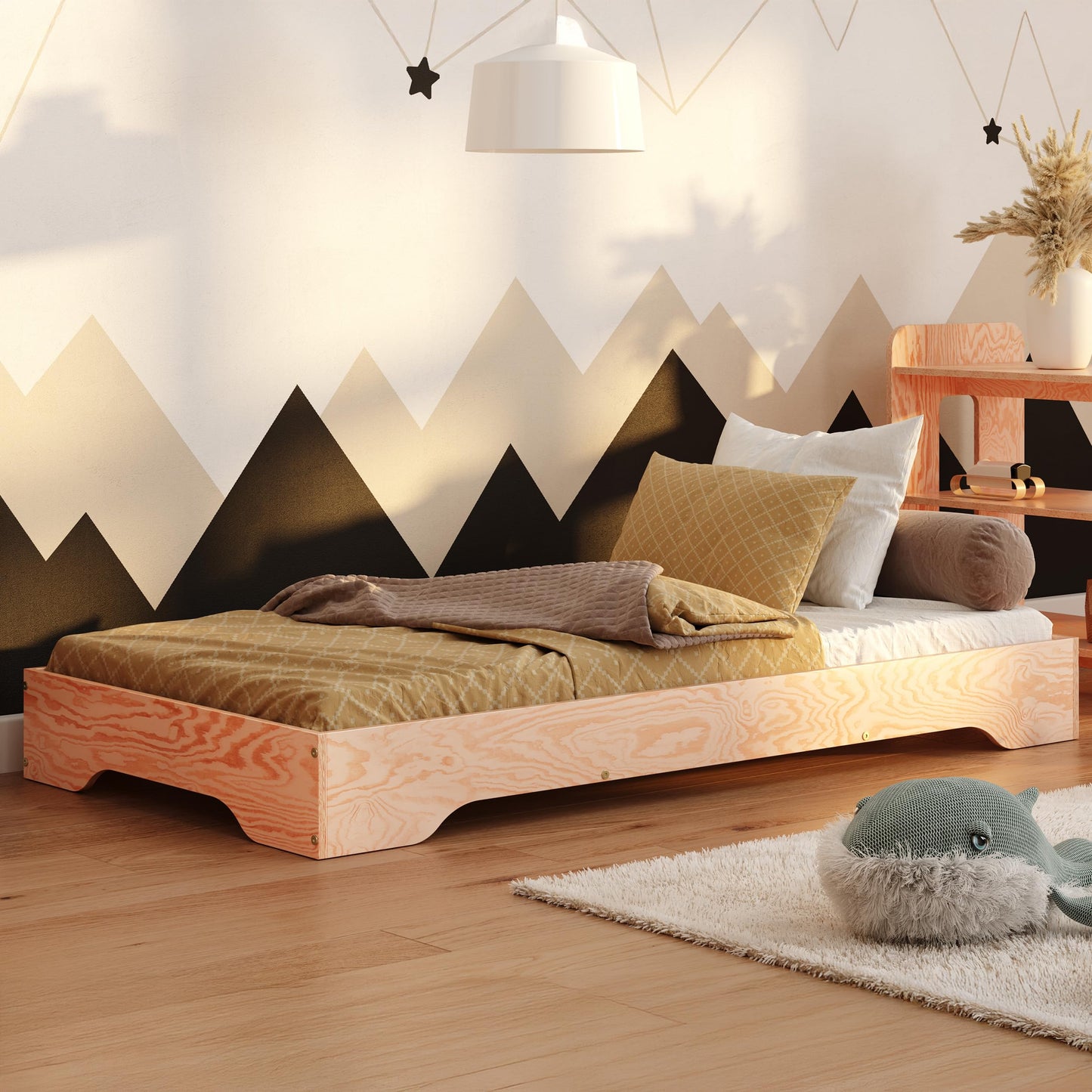 smartwood Kinderbett 90x190 Schwarz - Bodenbett aus Kiefernholz mit FSC-Zertifikat - Montessori Bett mit gebogenem Lattenrost bis zu 230 kg für Jungen und Mädchen - Einfache Montage - TILA 7