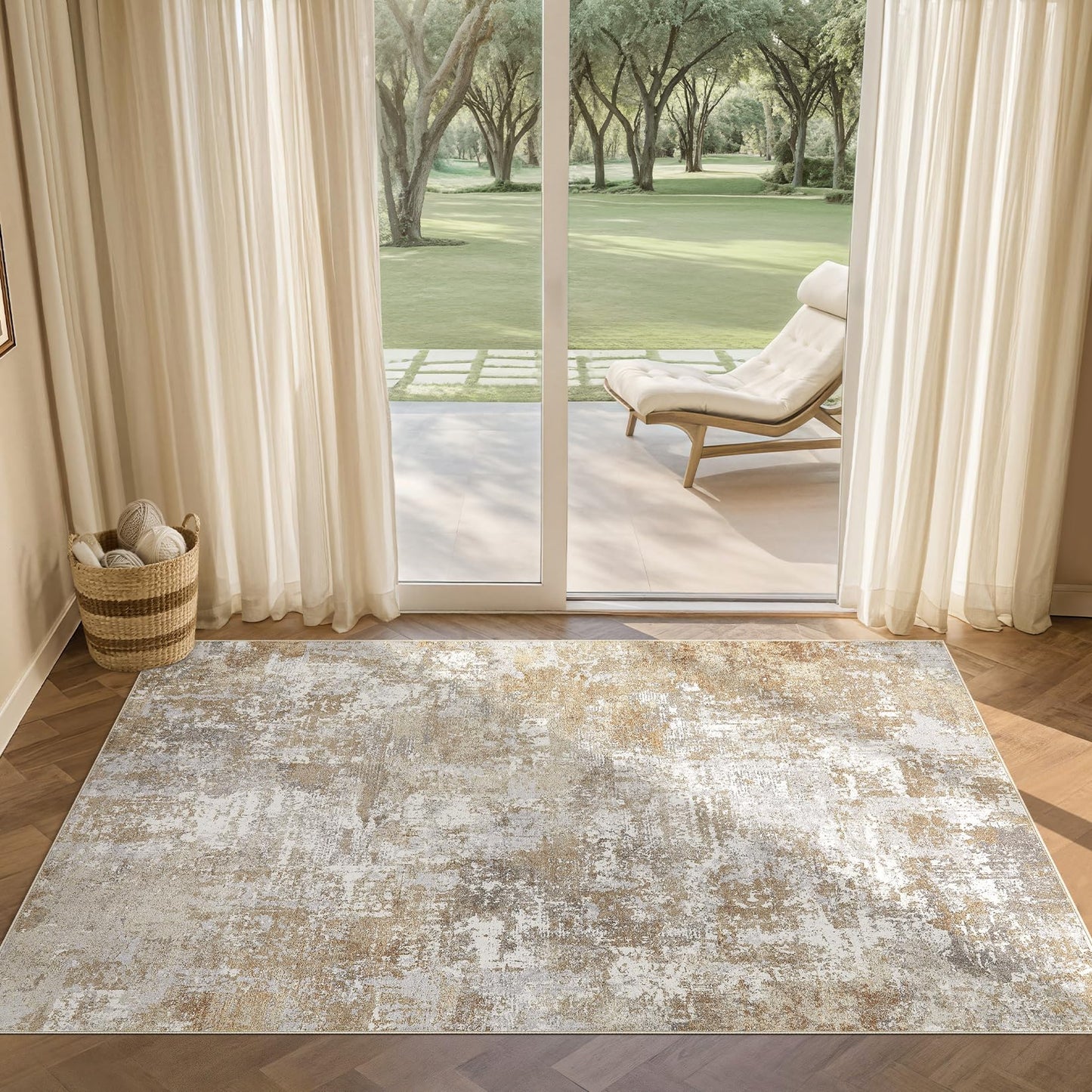 Tortania Washable 5x7 Area Rug for Living Room: Modern Abstract Neutral Large Soft Thin Rugs - Non Slip Indoor Carpet for Bedroom Dining Room Office Nursery Home Floor Decoration - Grey