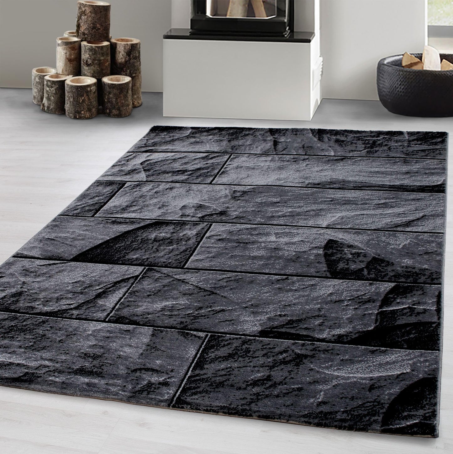 Carpetsale24 Teppich Wohnzimmer Moderne Abstrakt Wellen Design Schwarz - Grau - Weiß 160 x 230 cm - Kurzflor Schlafzimmer Pflegeleicht Extra Weich - Flauschig Waschbar Esszimmer Küche