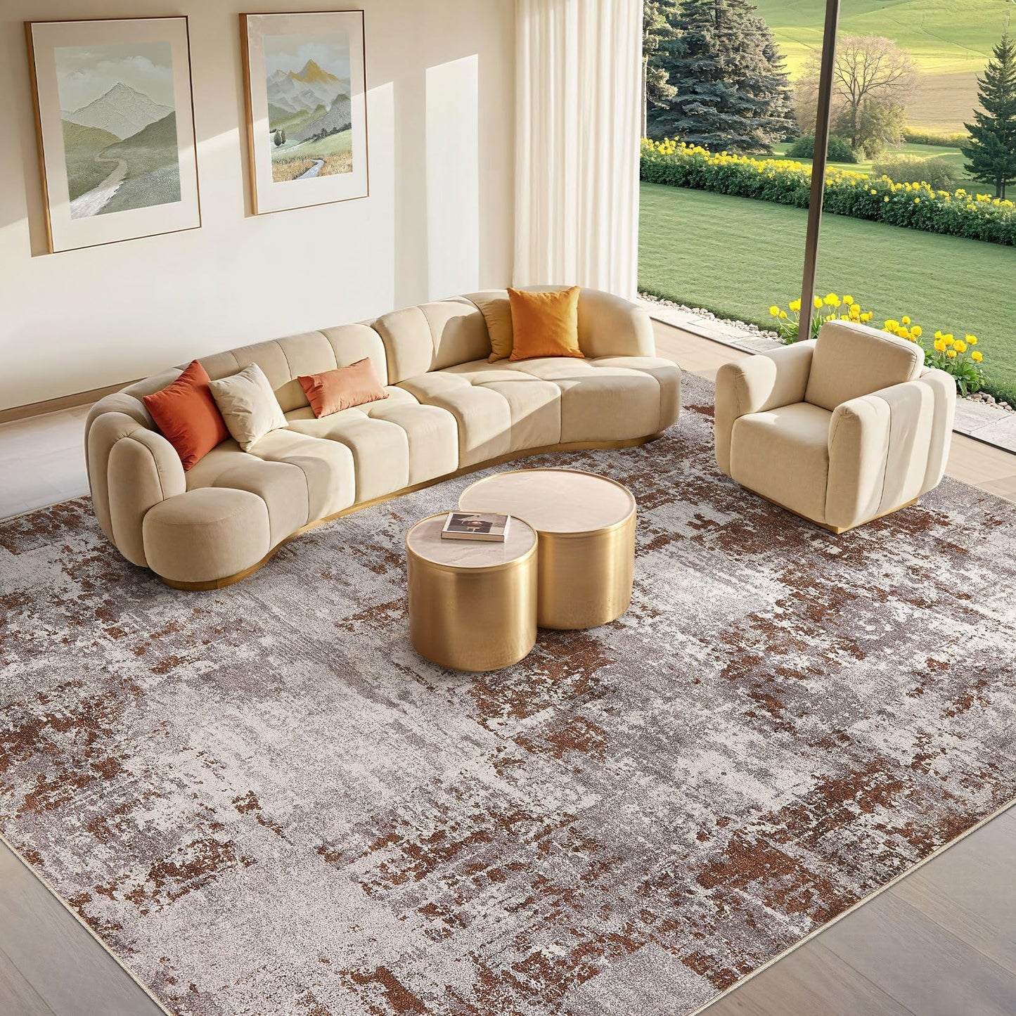 Tortania Washable 5x7 Area Rug for Living Room: Modern Abstract Neutral Large Soft Thin Rugs - Non Slip Indoor Carpet for Bedroom Dining Room Office Nursery Home Floor Decoration - Grey