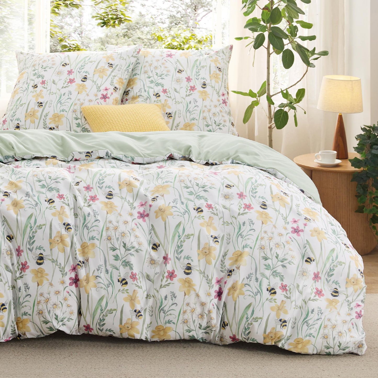 BEDSURE Bettwäsche 135x200 4teilig Bettbezug - Bettwäsche-Sets 135 x 200 cm 2er Set mit 2 Kissenbezüge 80x80cm, ÖKO-TEX Wendebettwäsche Bedding Zweige Grau Muster mit Reißverschluss