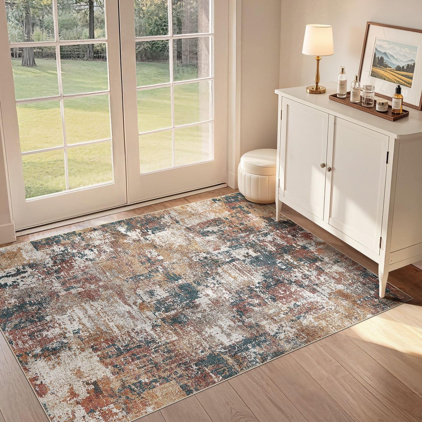 Tortania Washable 5x7 Area Rug for Living Room: Modern Abstract Neutral Large Soft Thin Rugs - Non Slip Indoor Carpet for Bedroom Dining Room Office Nursery Home Floor Decoration - Grey