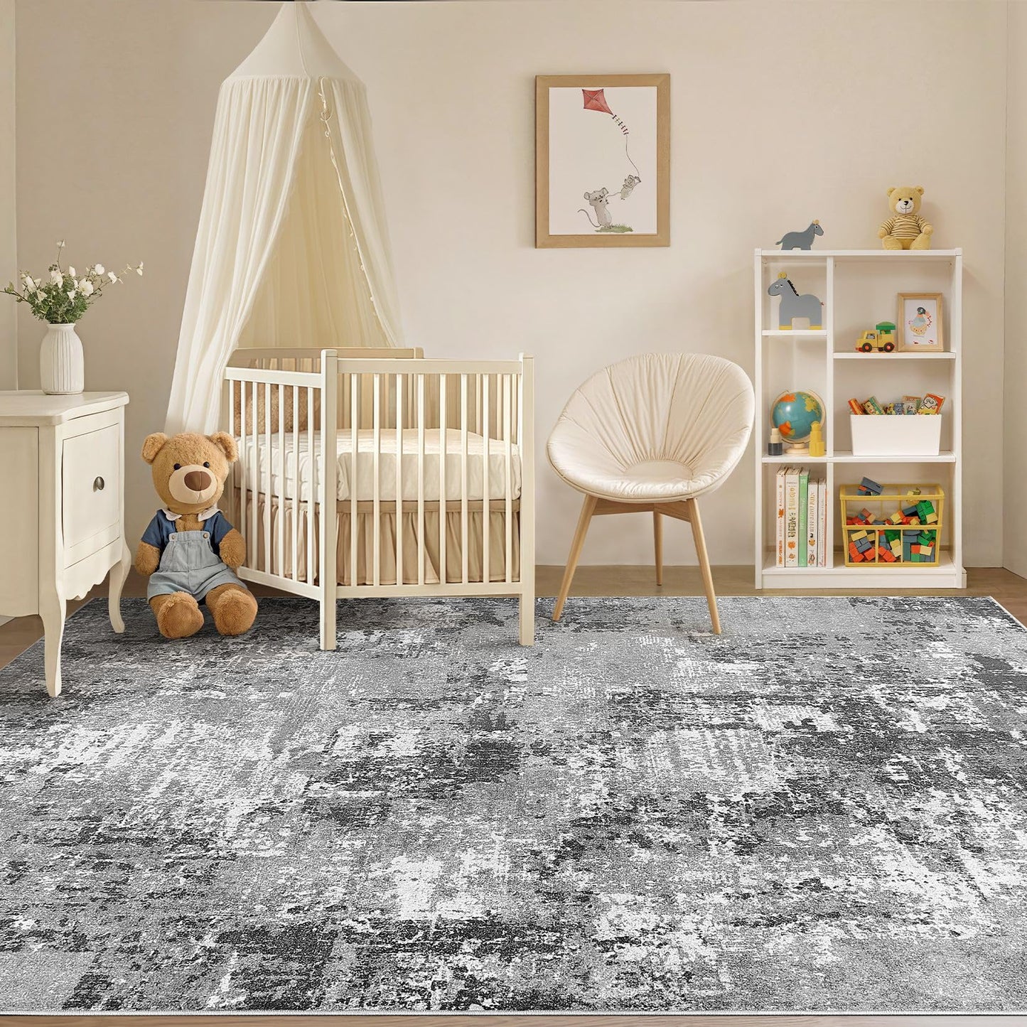 Tortania Washable 5x7 Area Rug for Living Room: Modern Abstract Neutral Large Soft Thin Rugs - Non Slip Indoor Carpet for Bedroom Dining Room Office Nursery Home Floor Decoration - Grey