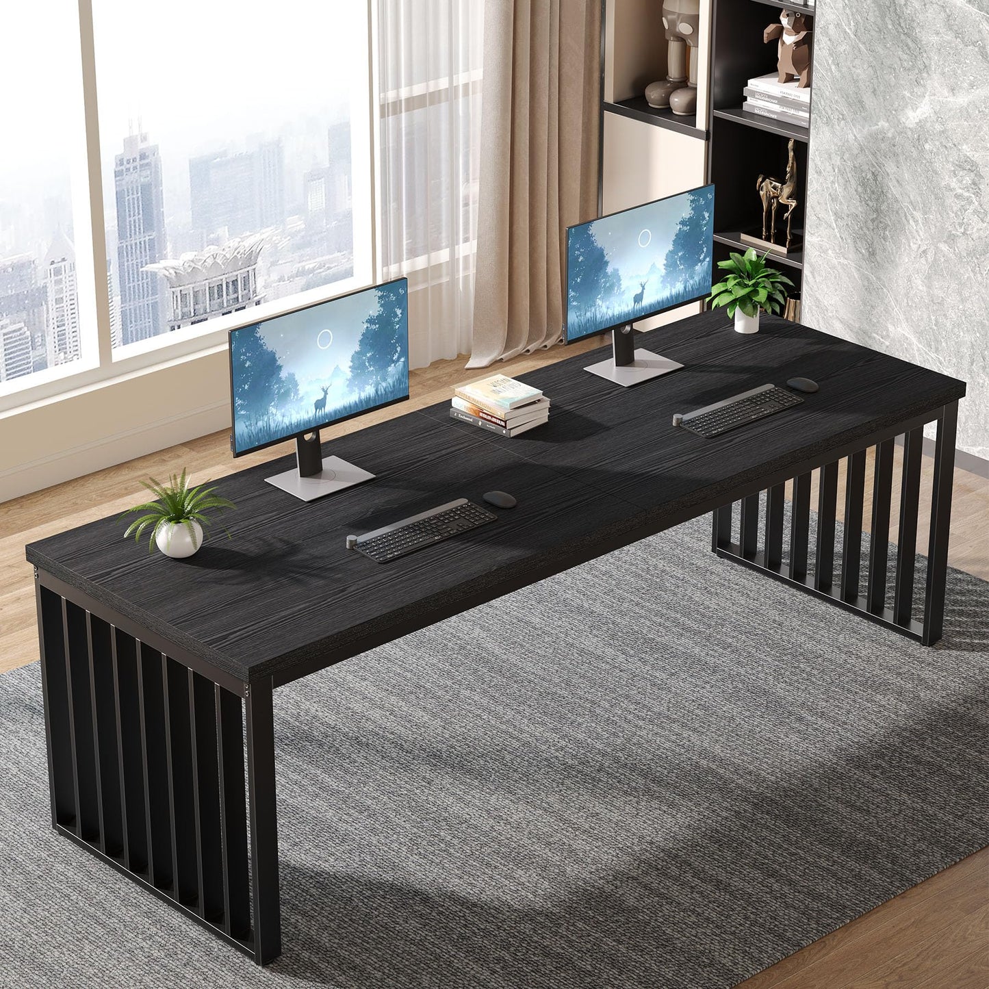 Tribesigns 180 cm Schreibtisch, großer Computertisch PC Tisch Bürotisch mit robustem Metallgestell, Arbeitsstation für Home Office zu Hause Schreibtische, Konferenztisch (ohne Stuhl) (Braun)