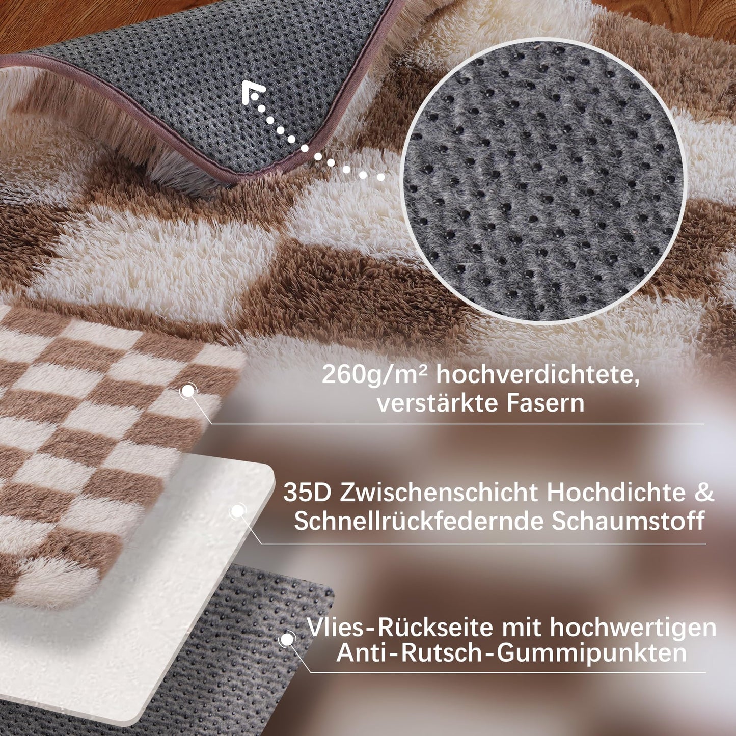 BYBSRLL Checked Rug Pink and White 120 x 180 cm High Pile Soft Fluffy Cuddly Rug Washable Rug Living Room Bedroom Children's Room Girls Non-Slip Rugs for Living Room