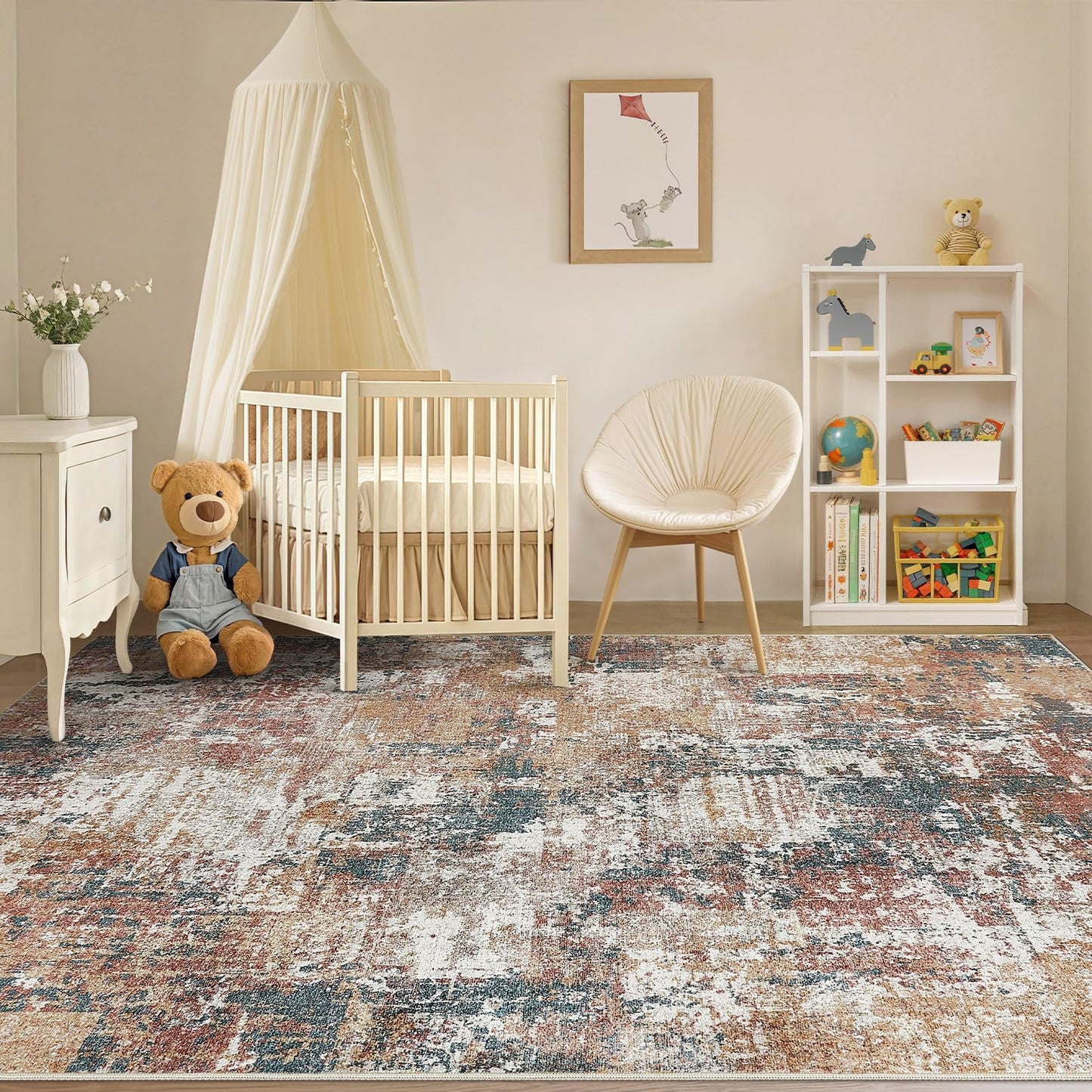 Tortania Washable 5x7 Area Rug for Living Room: Modern Abstract Neutral Large Soft Thin Rugs - Non Slip Indoor Carpet for Bedroom Dining Room Office Nursery Home Floor Decoration - Grey