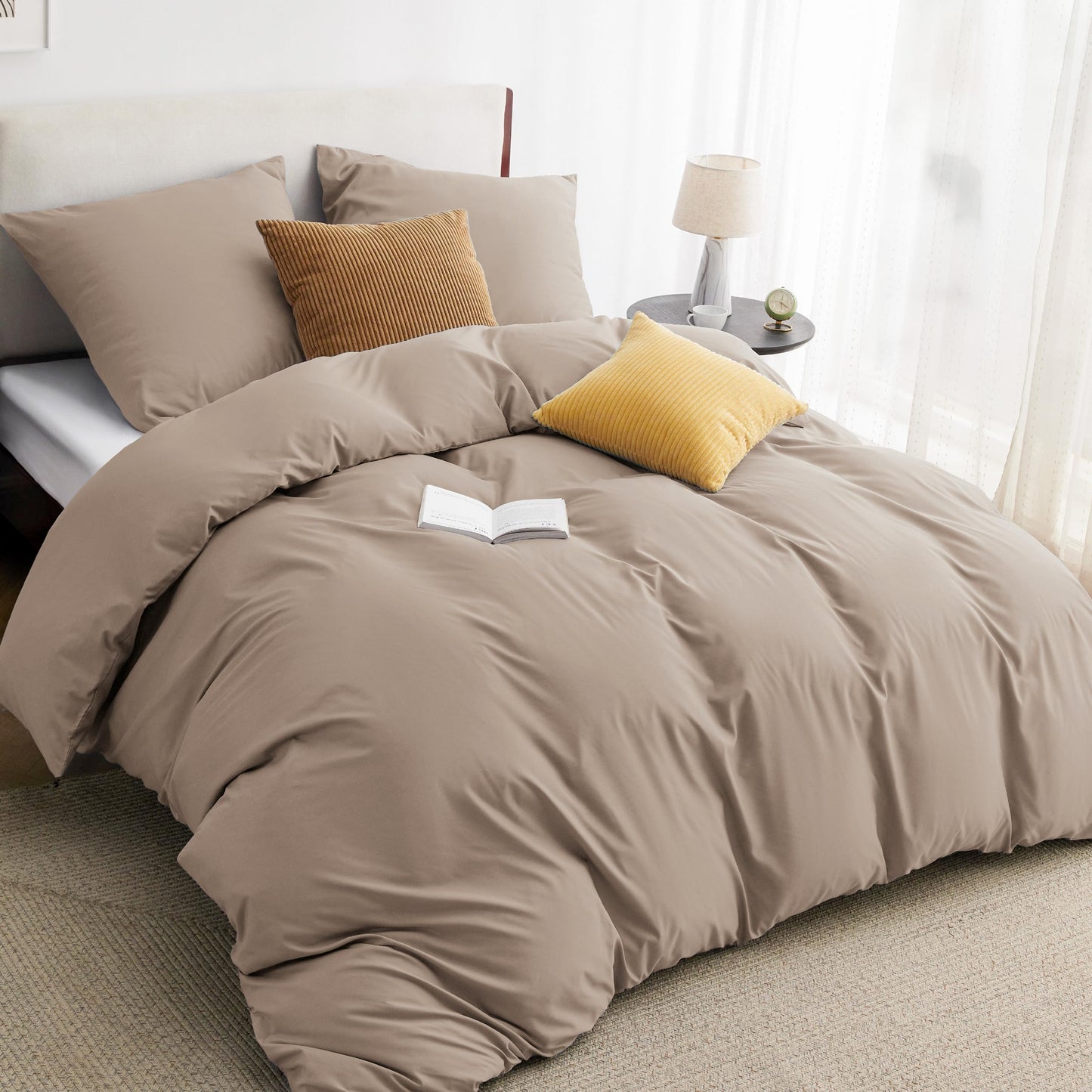 Bedsure Bed Linen 135 x 200 cm, 4-Piece Anthracite Bed Linen, 2 Duvet Covers 135 x 200 cm and 2 Pillowcases 80 x 80 cm, Oeko-Tex Bed Linen Sets, Polyester Microfibre with Zip