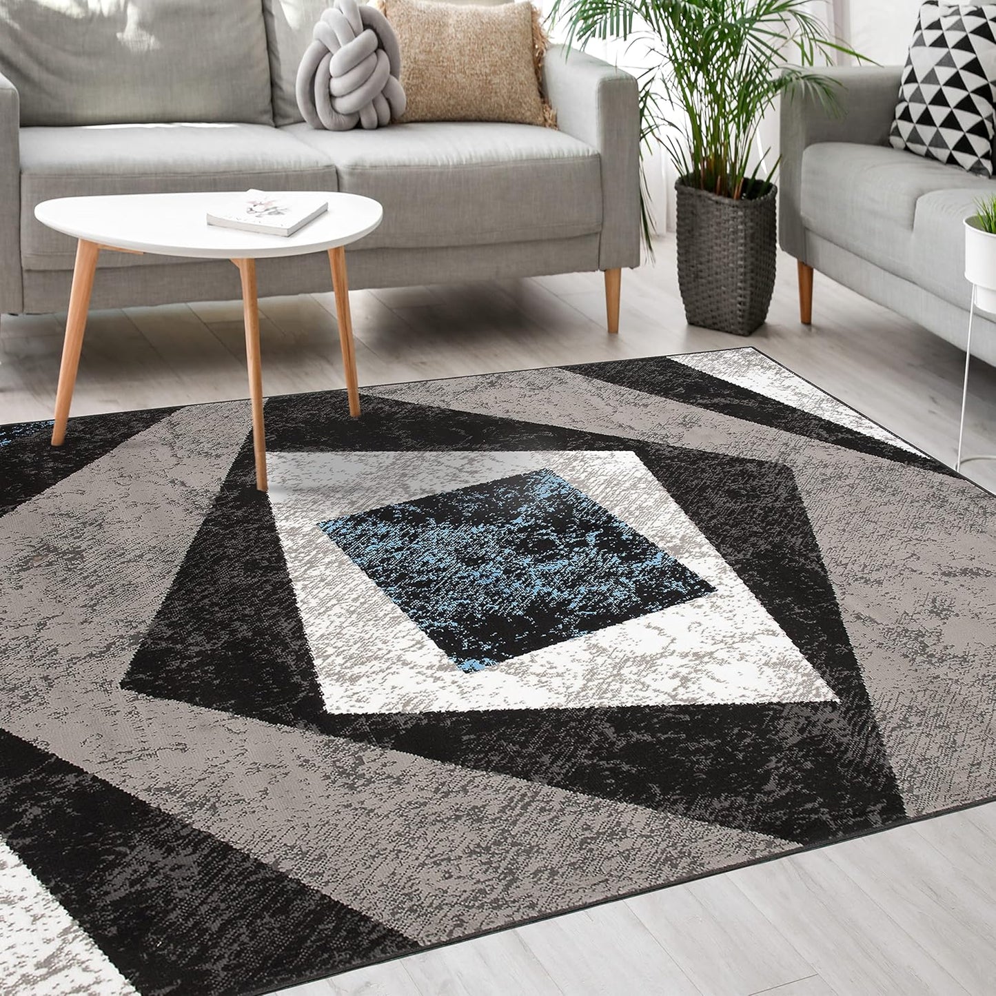 Mazovia Modern Rug, Short Pile, Oeko-Tex Rug for Living Room, Bedroom, Dining Room, Robust and Easy to Clean, Low Pile Height, Grey Yellow, 120 x 170 cm