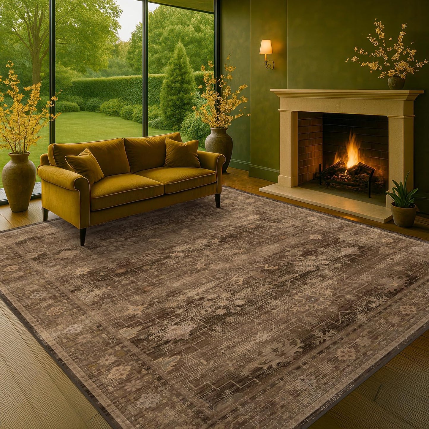 Black Washable Entry Rug, 2x3 Small Rugs for Entryway Kitchen Bathroom Door Mat Indoor Entrance, Non Slip Rubber Backing, Stain & Fade Resistant, Ashen Charcoal Floral Farmhouse Decor