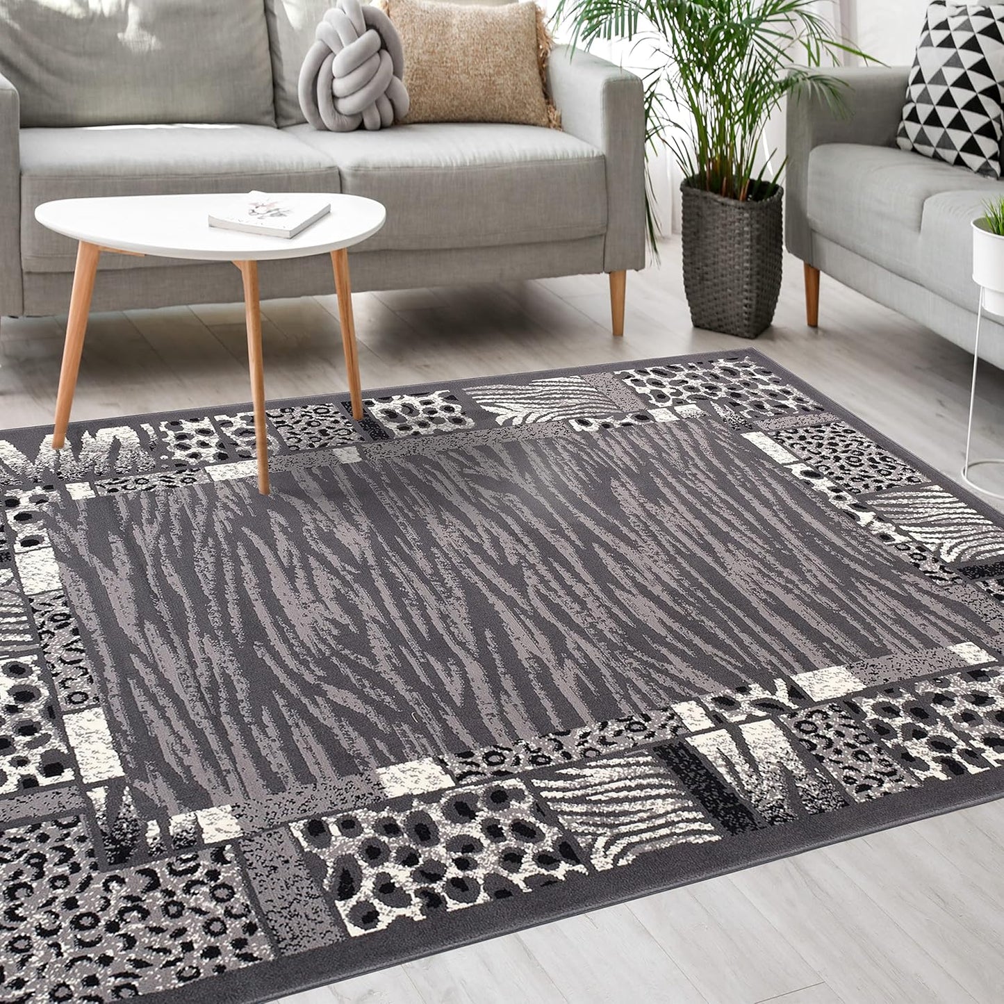 Mazovia Modern Rug, Short Pile, Oeko-Tex Rug for Living Room, Bedroom, Dining Room, Robust and Easy to Clean, Low Pile Height, Grey Yellow, 120 x 170 cm
