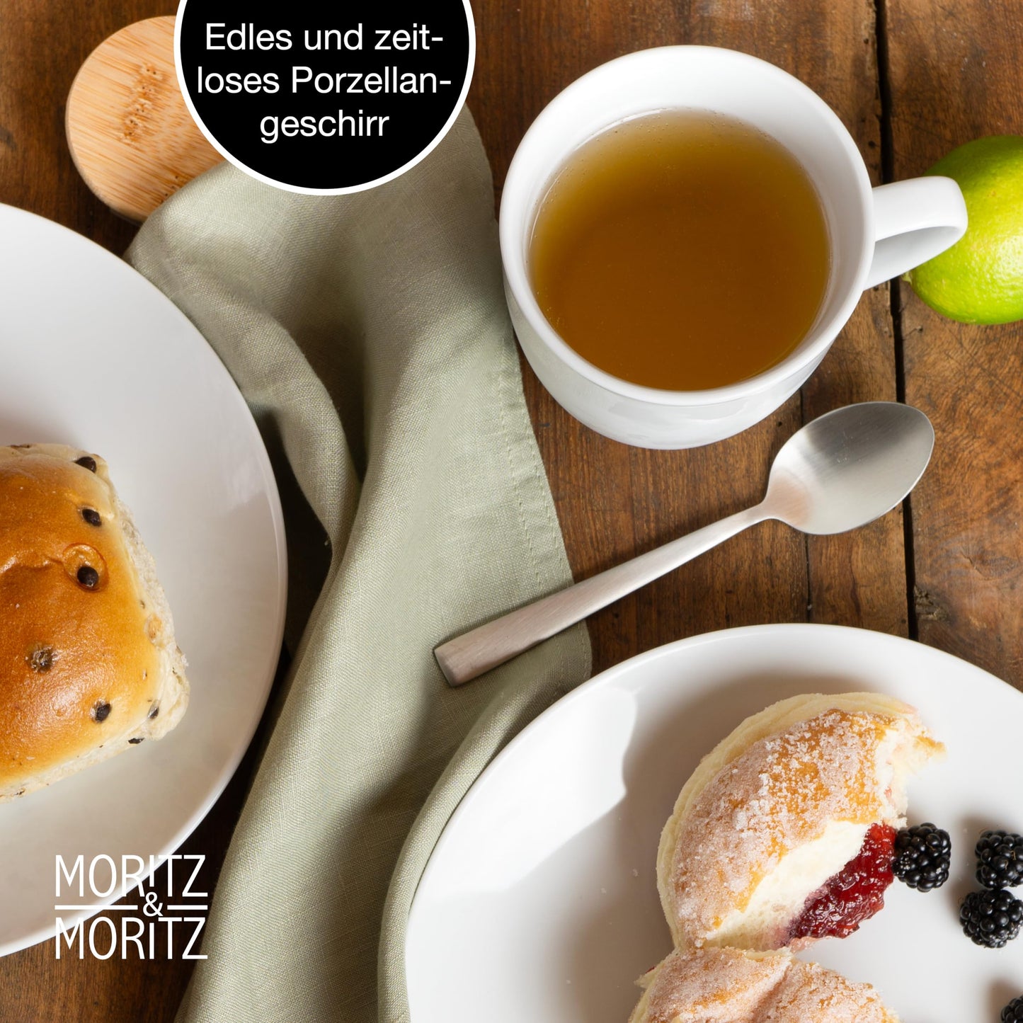 Moritz & Moritz BASIC Kaffeetassen Set 6-teilig - ca. 300ml aus hochwertigem Porzellan in klassischem Weiß - Perfekt für Kaffee, Tee, heiße Schokolade, Cappuccino