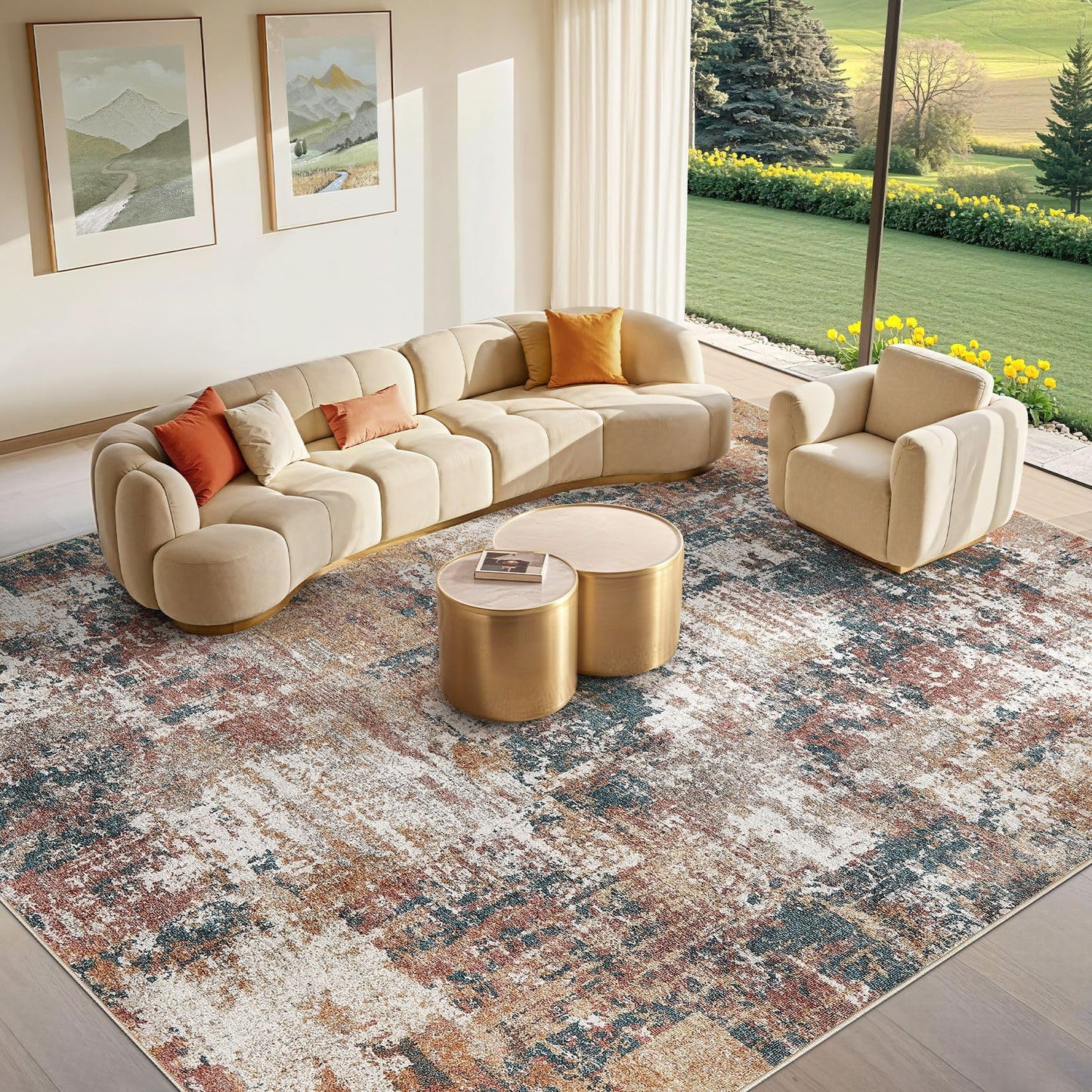 Tortania Washable 5x7 Area Rug for Living Room: Modern Abstract Neutral Large Soft Thin Rugs - Non Slip Indoor Carpet for Bedroom Dining Room Office Nursery Home Floor Decoration - Grey