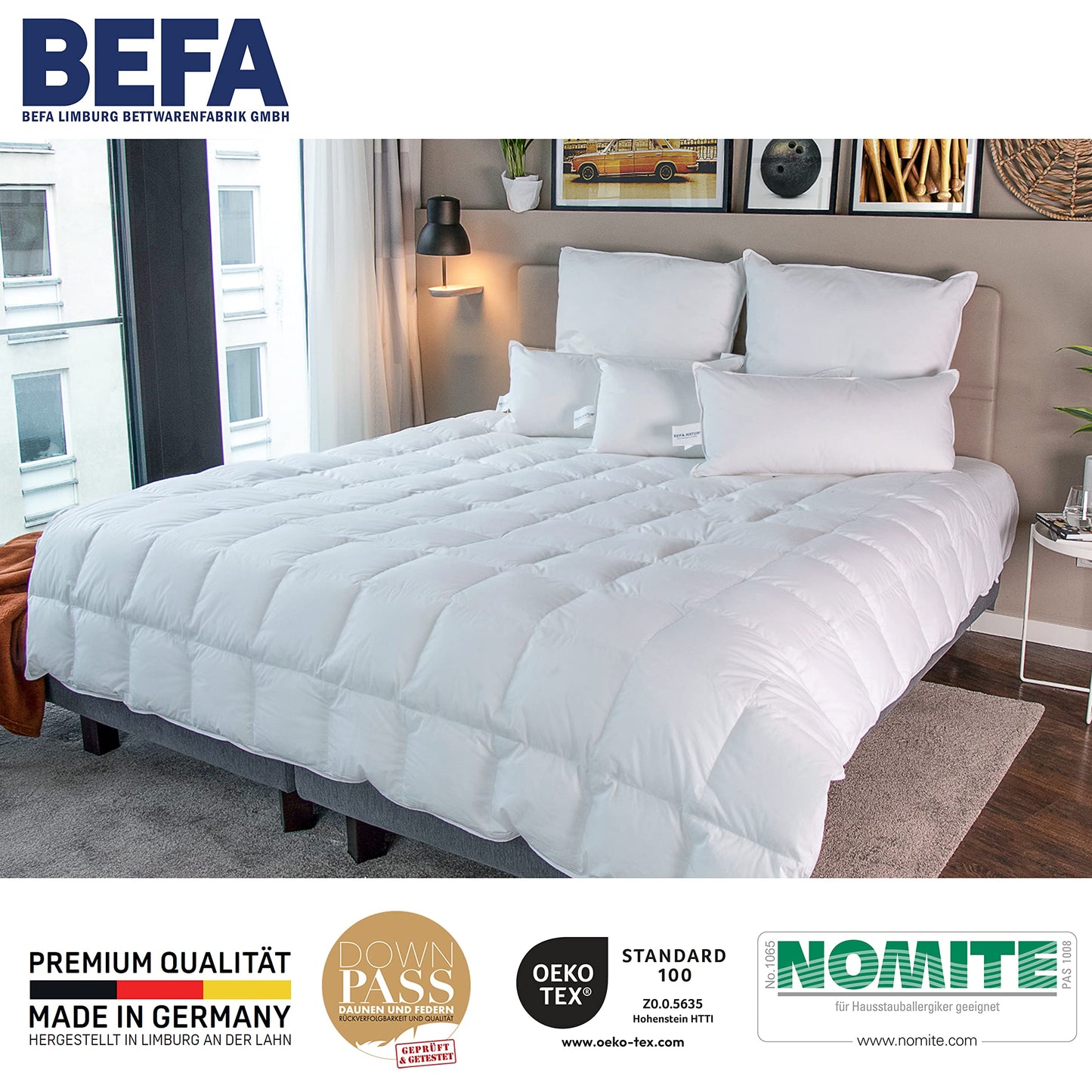 BEFA NATUR Down Duvet, Made in Germany, 135 x 200 cm, 90% Down and 10% Feathers, Summer Duvet, Suitable for Allergy Sufferers (Nomite), Oeko-Tex 100 Class 1 Certified, EN Standard 12934, Downpass