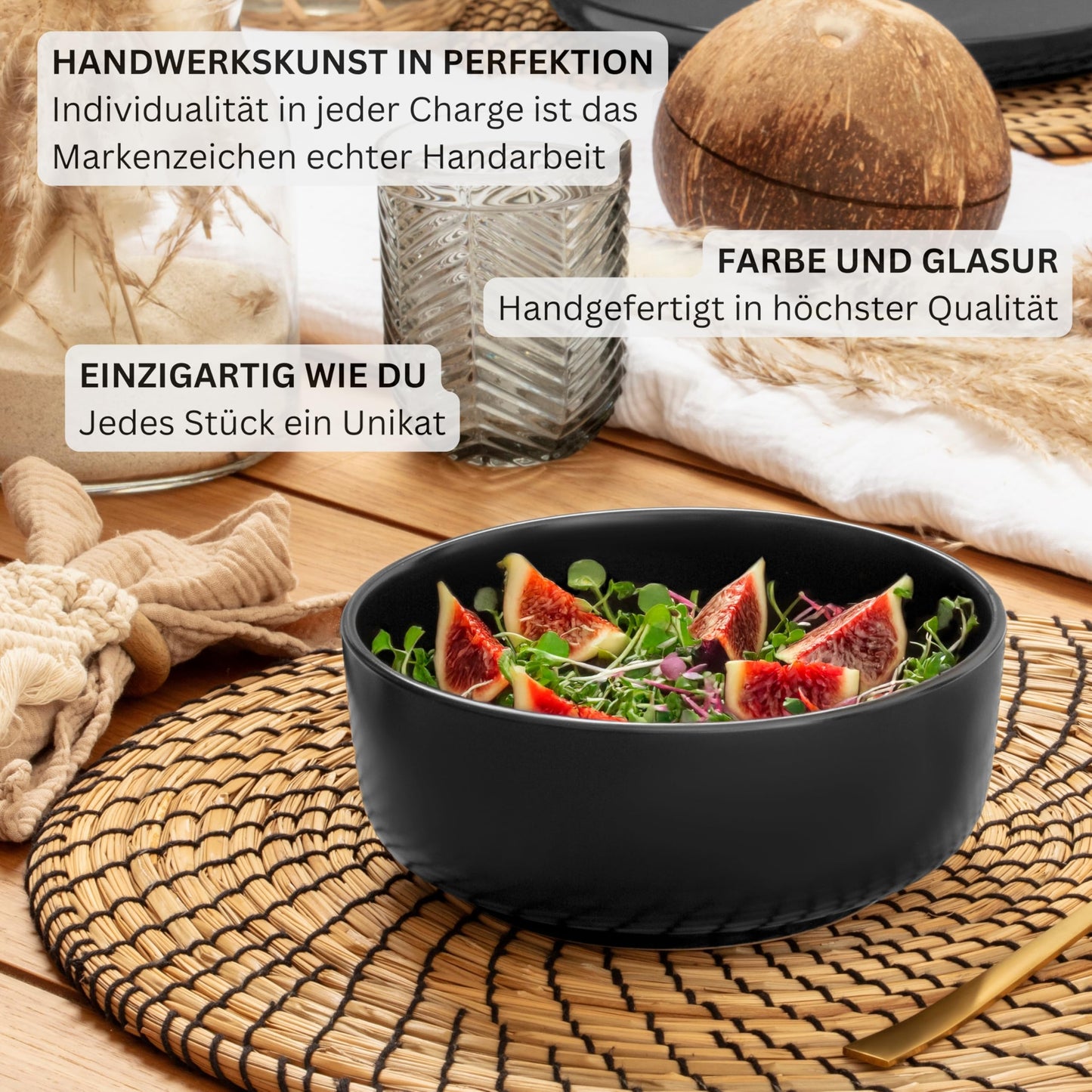 SÄNGER Madeira | Steingut Geschirr Set 18 tlg, Teller Set 6 Personen, Geschirrset 6x Speiseteller 6x Müslischalen 6x Dessertteller, Tafelservice schwarz kratzfest, Essgeschirr matt | VALUE COLLECTION