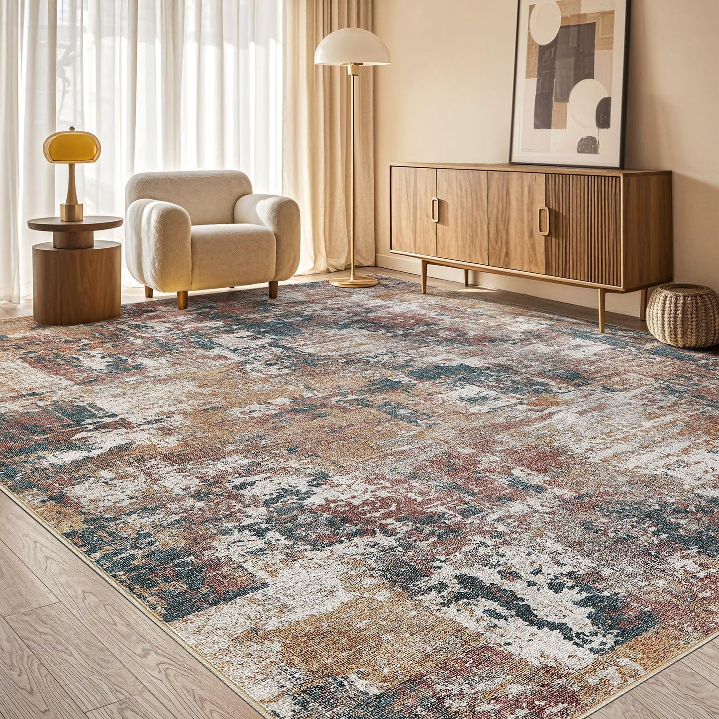 Tortania Washable 5x7 Area Rug for Living Room: Modern Abstract Neutral Large Soft Thin Rugs - Non Slip Indoor Carpet for Bedroom Dining Room Office Nursery Home Floor Decoration - Grey