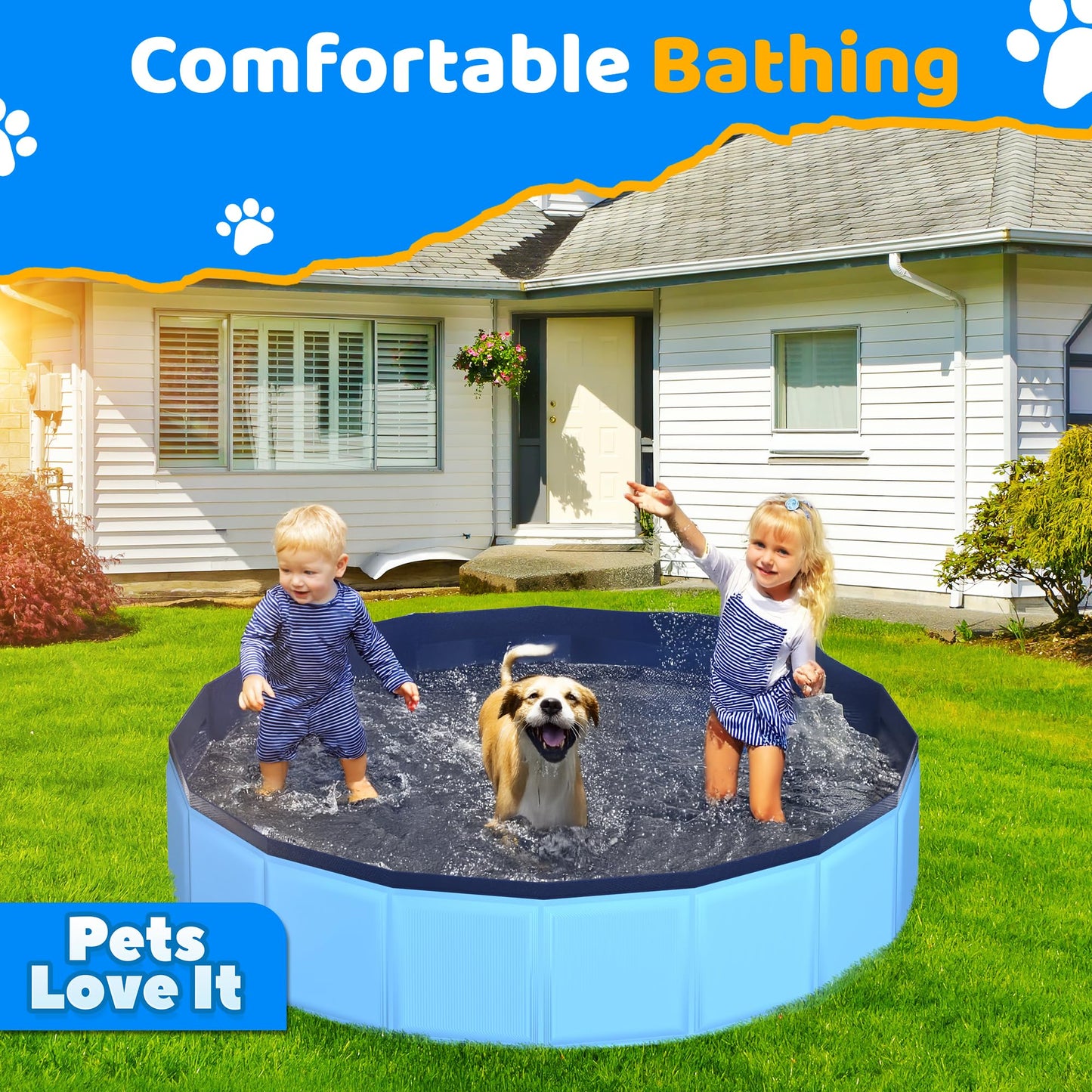CACSPS Faltbarer Hundepool, 221 x 30,5 cm, Kinderpool mit Hartplastik, rutschfeste Hundebadewanne für den Außenbereich, Hinterhof, Faltbarer Hundepool für Kinder, Hunde, Haustiere (rot)