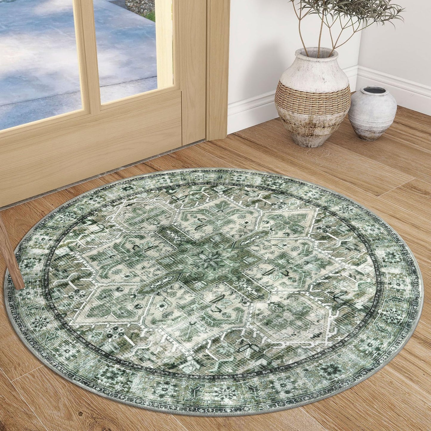2x3 Blue Washable Rug for Entrance, Soft Traditional Area Rug, Non-Slip Printed Kitchen Rugs, Low-Pile Medallion Indoor Door Mat, Small Farmhouse Carpet for Entryway Kitchen Foyer Bedside