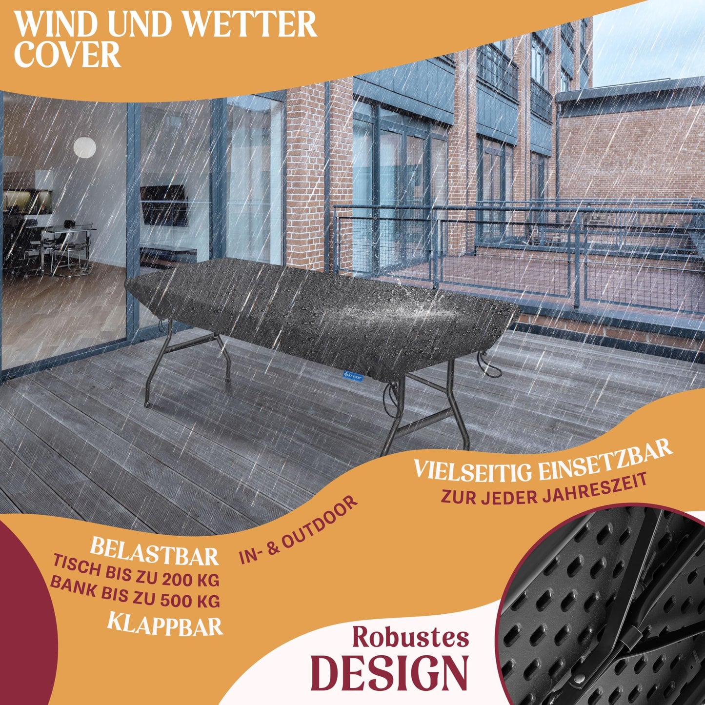 Kesser® Beer Tent Set – 3 Piece Set, Table + 2 x Bench, for Indoor / Outdoor, Folding, Carry Handles, HxWxD: 73 x 180 x 75 cm, Plastic, Rattan-Look Garden Set, Folding Table, Garden Table, Black