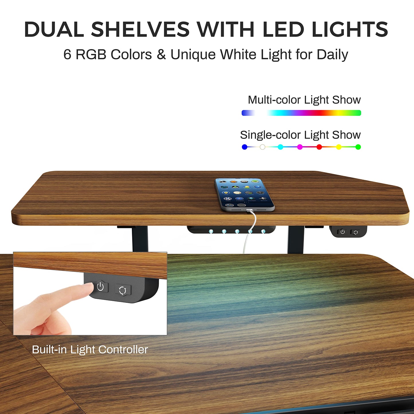 EUREKA ERGONOMIC Height Adjustable Desk 182 x 76 cm Standing Desk in Wing Shape Gaming Table Height Adjustable Electric Large Gaming Desk with LED Monitor Stand and Keyboard Shelf