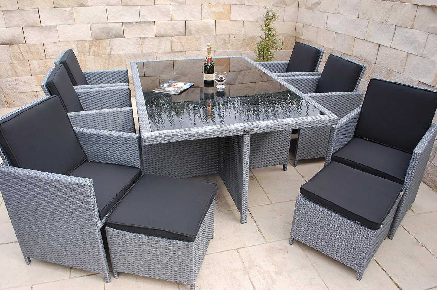 Ragnarök-Möbeldesign Heimdall Premium PolyRattan - Deutscher Hersteller - 8 Jahre GARANTIE - Aluminium Gartenmöbel Essgruppe Tisch Stuhl Hocker Platinum Grau Rostfrei Sitzgruppe
