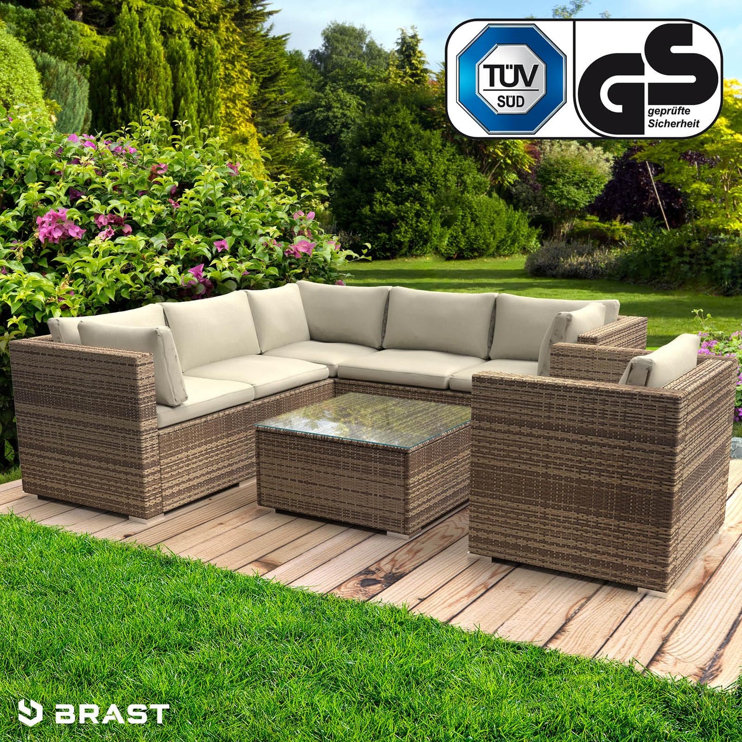 BRAST® Gartenmöbel Lounge Set | 4-5 Personen viele Modelle & Farben | inkl. extra Dicke Kissen | TÜV geprüft | Outdoor Loungemöbel Sitzgruppe Essgruppe Garnitur | Harmony Schwarz