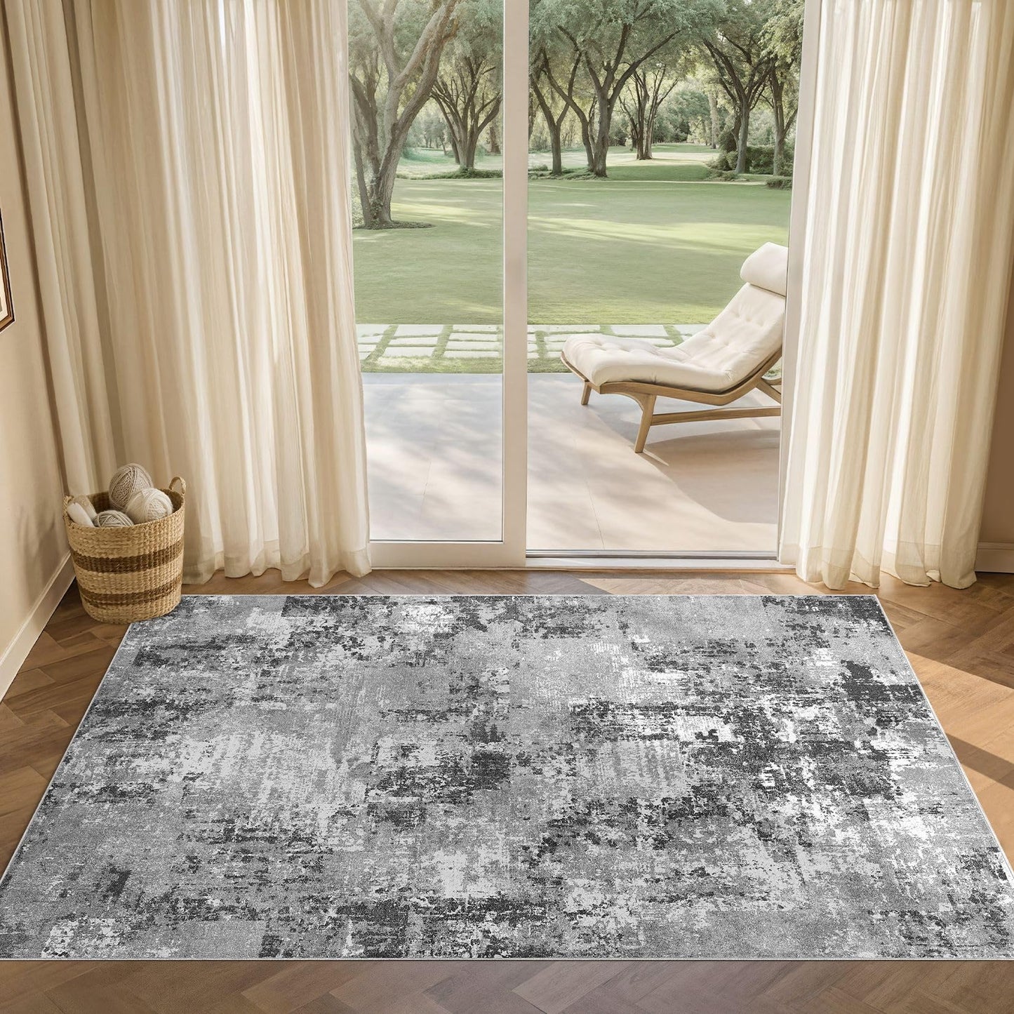 Tortania Washable 5x7 Area Rug for Living Room: Modern Abstract Neutral Large Soft Thin Rugs - Non Slip Indoor Carpet for Bedroom Dining Room Office Nursery Home Floor Decoration - Grey