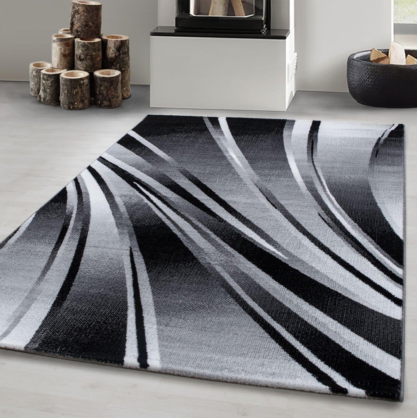 Carpetsale24 Teppich Wohnzimmer Moderne Abstrakt Wellen Design Schwarz - Grau - Weiß 160 x 230 cm - Kurzflor Schlafzimmer Pflegeleicht Extra Weich - Flauschig Waschbar Esszimmer Küche