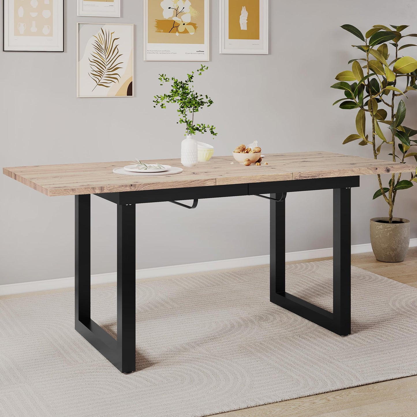 Merax Esstisch, Ausziehbar Esszimmertisch mit Tischbeine aus Metall, Rechteckiger Küchentisch für Wohnzimmer und Esszimmer, Grau