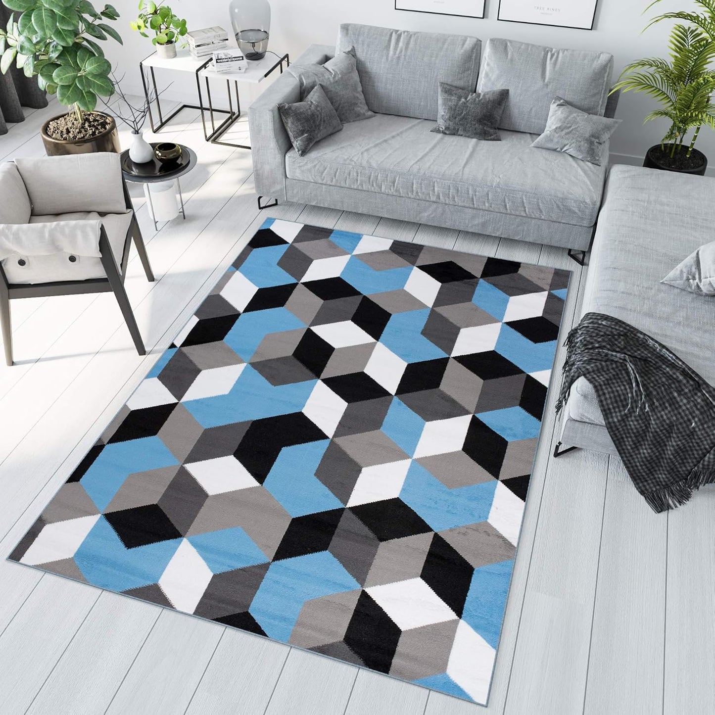 TAPISO Maya Kollektion Teppich Kurzflor Modern Grau Weiß Dunkelgrau Schwarz Blau Meliert Figuren Design Wohnzimmer Schlafzimmer Jugendzimmer ÖKOTEX 120 x 170 cm