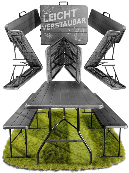Ondis24 Biertischgarnitur Lisa Campingtisch 2X Bierbank 1x Biertisch Sitzbank klappbar Bierzeltgarnitur 3tlg. einfach transportabel (Braun, XL)